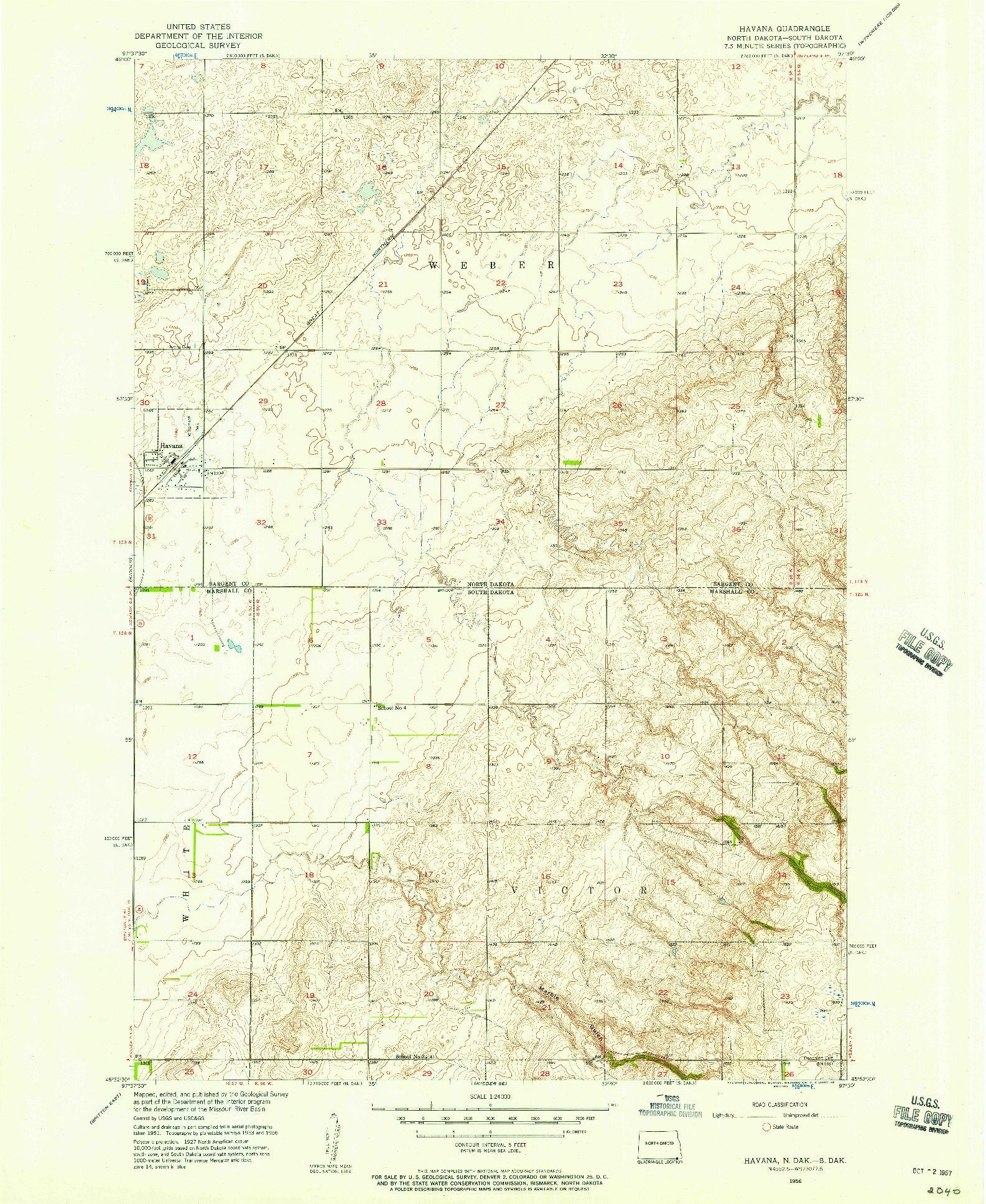 USGS 1:24000-SCALE QUADRANGLE FOR HAVANA, ND 1956