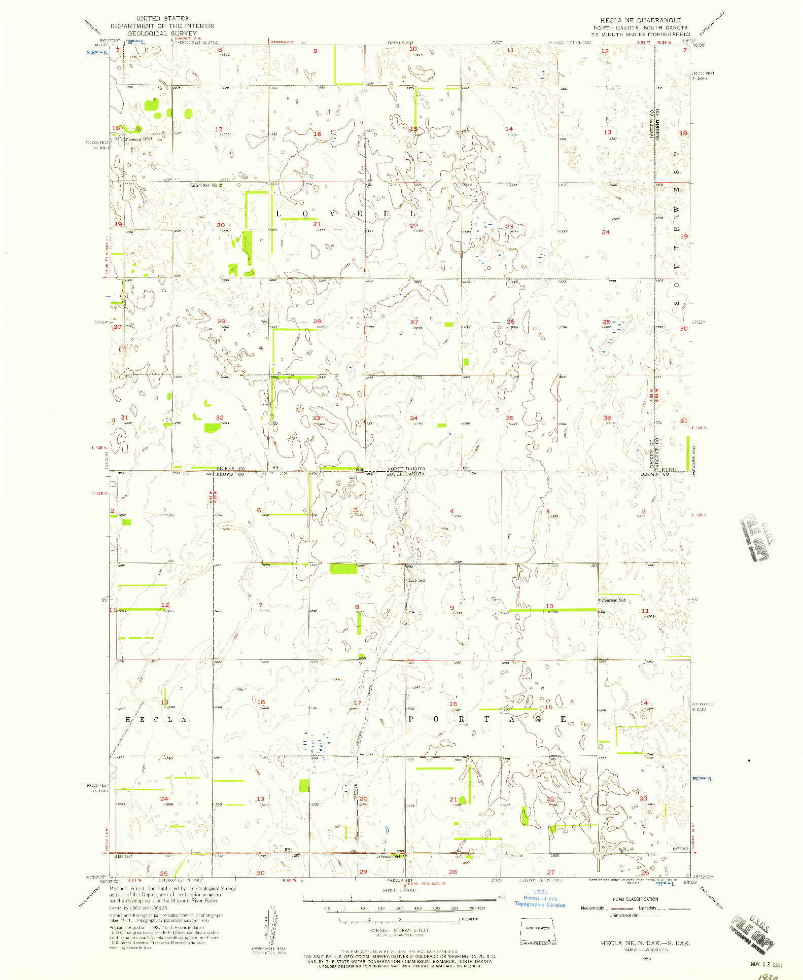 USGS 1:24000-SCALE QUADRANGLE FOR HECLA NE, ND 1956