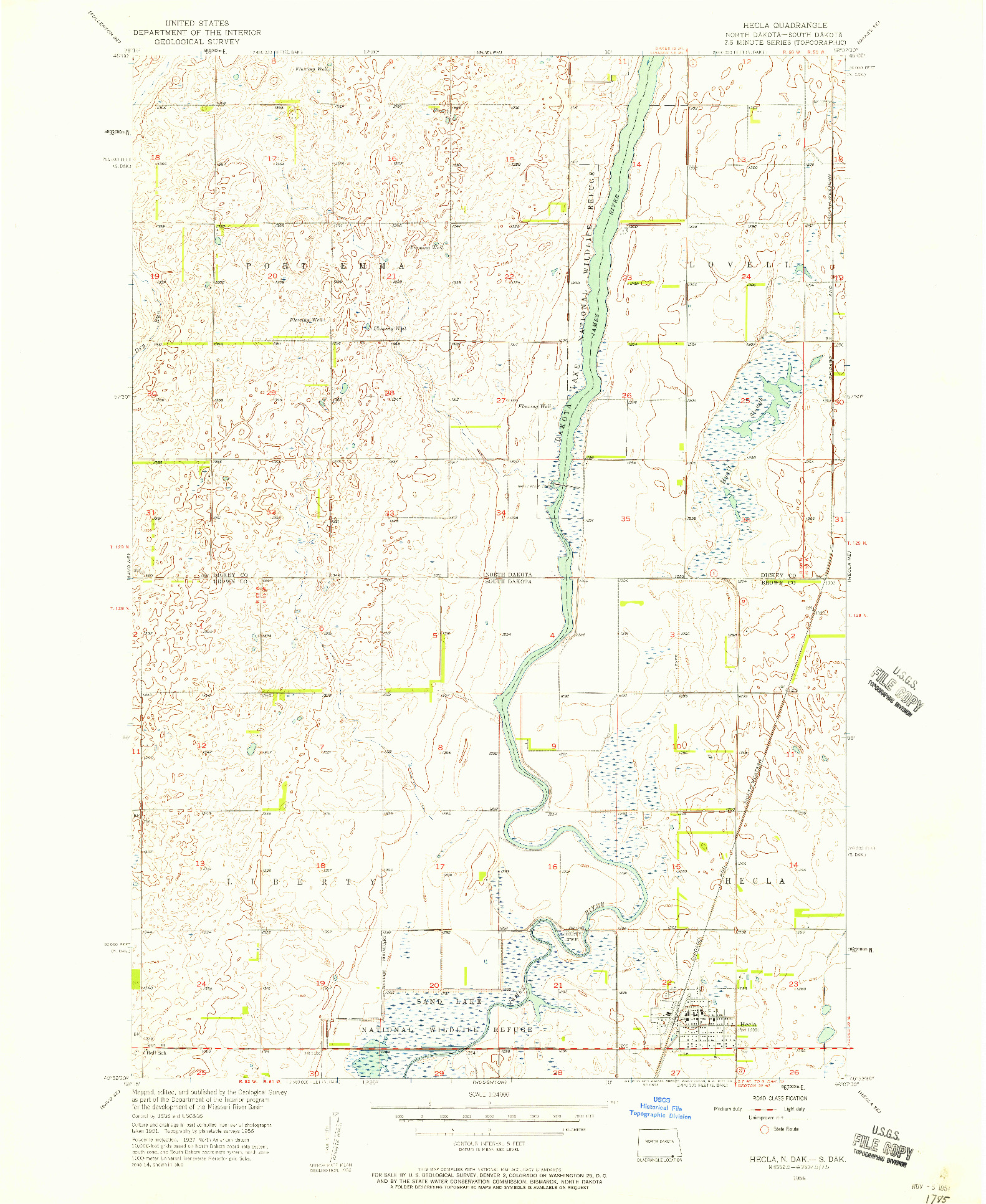 USGS 1:24000-SCALE QUADRANGLE FOR HECLA, ND 1956