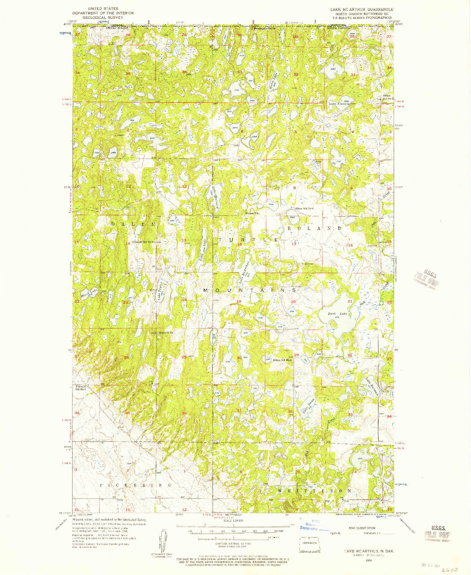 USGS 1:24000-SCALE QUADRANGLE FOR LAKE MCARTHUR, ND 1956