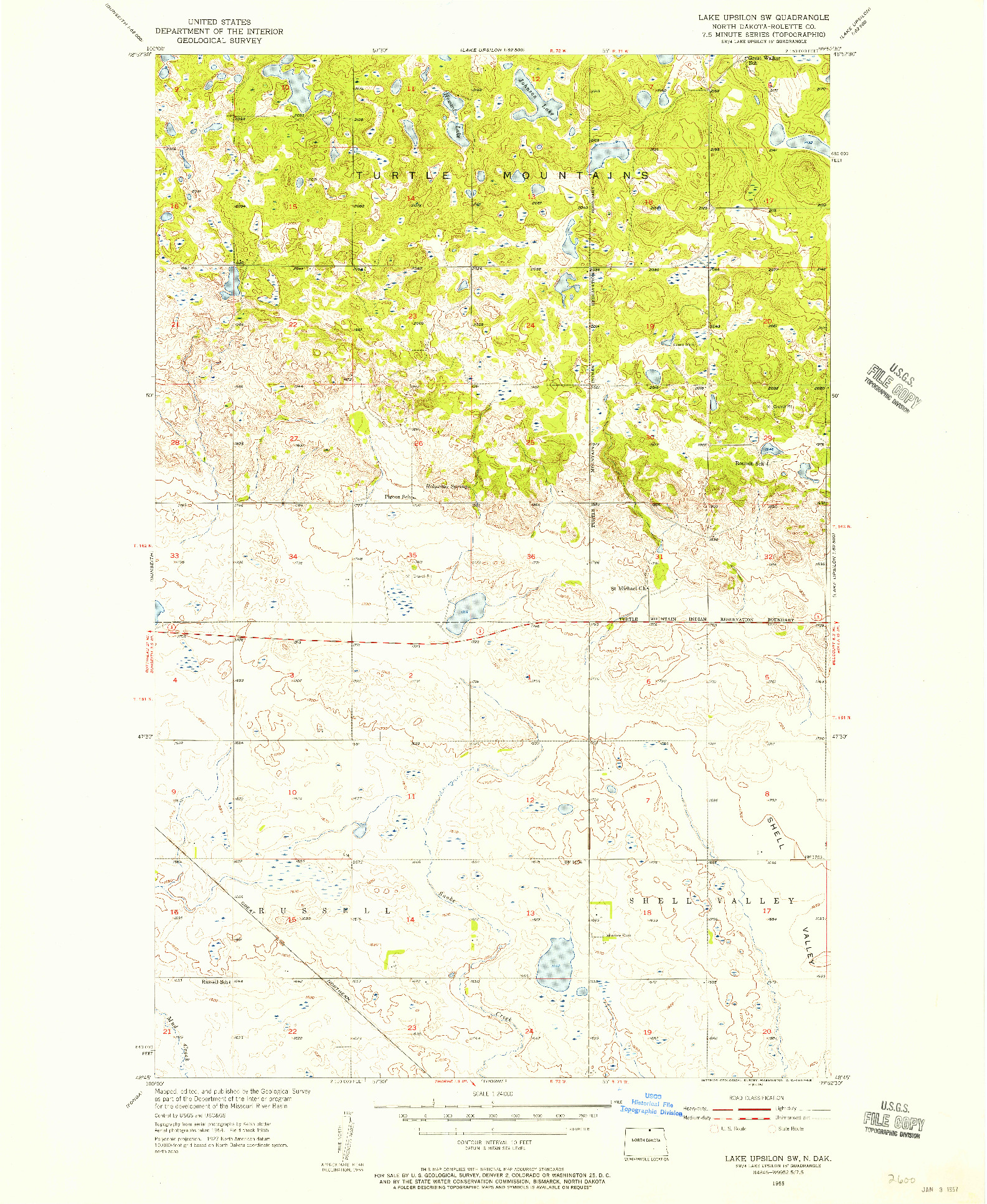 USGS 1:24000-SCALE QUADRANGLE FOR LAKE UPSILON SW, ND 1955
