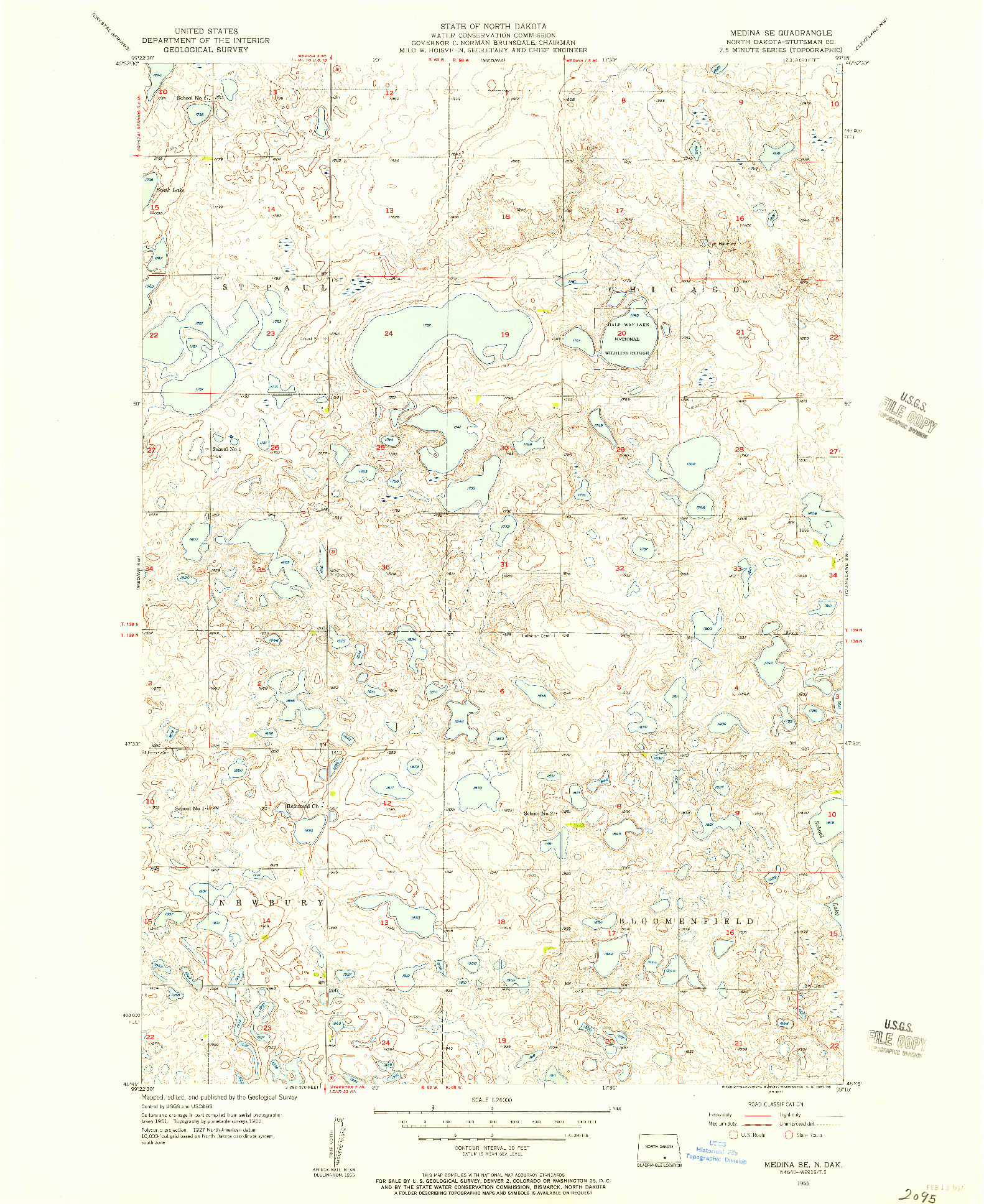 USGS 1:24000-SCALE QUADRANGLE FOR MEDINA SE, ND 1955