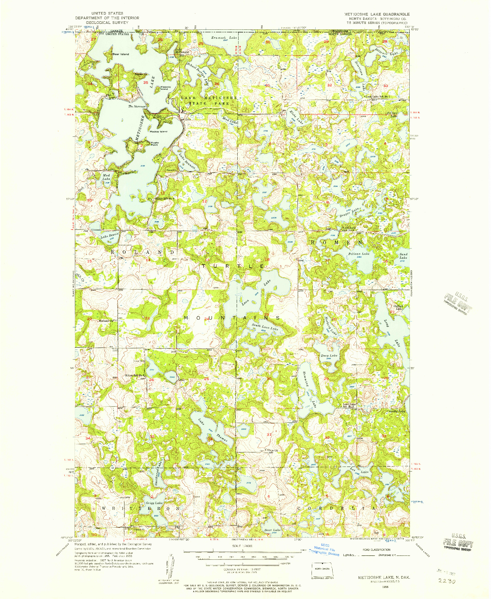 USGS 1:24000-SCALE QUADRANGLE FOR METIGOSHE LAKE, ND 1956