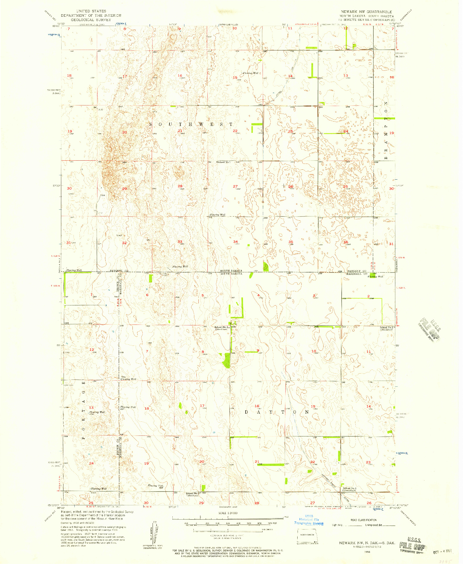 USGS 1:24000-SCALE QUADRANGLE FOR NEWARK NW, ND 1956