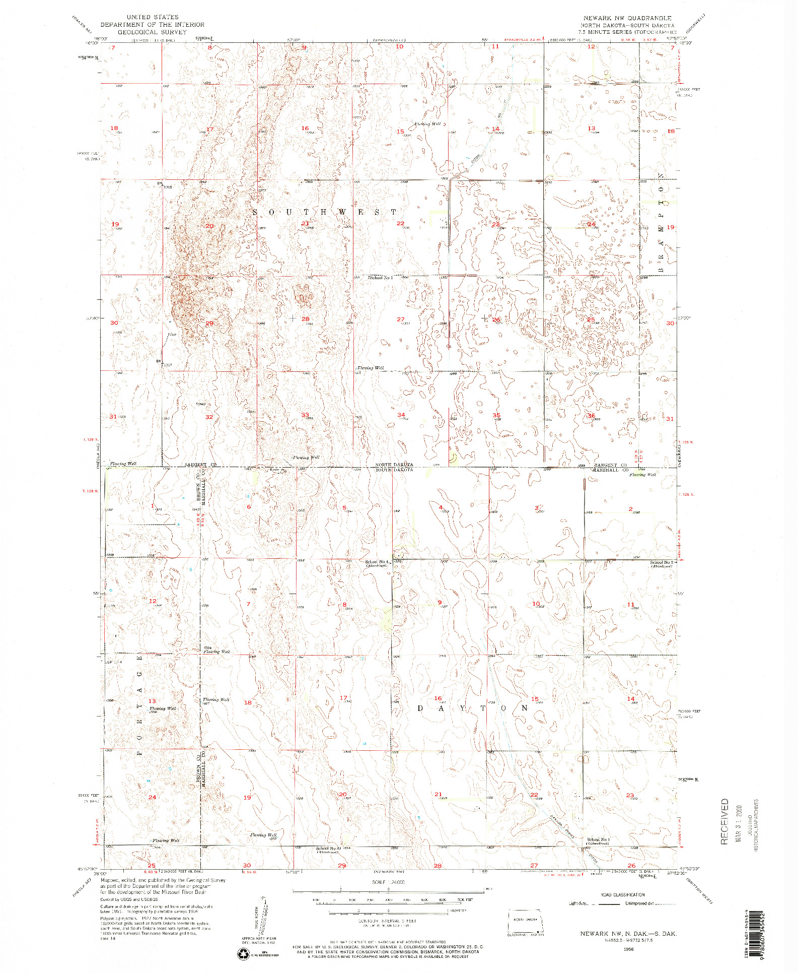 USGS 1:24000-SCALE QUADRANGLE FOR NEWARK NW, ND 1956