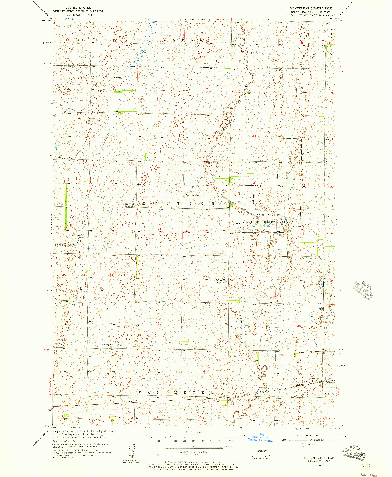 USGS 1:24000-SCALE QUADRANGLE FOR SILVERLEAF, ND 1956