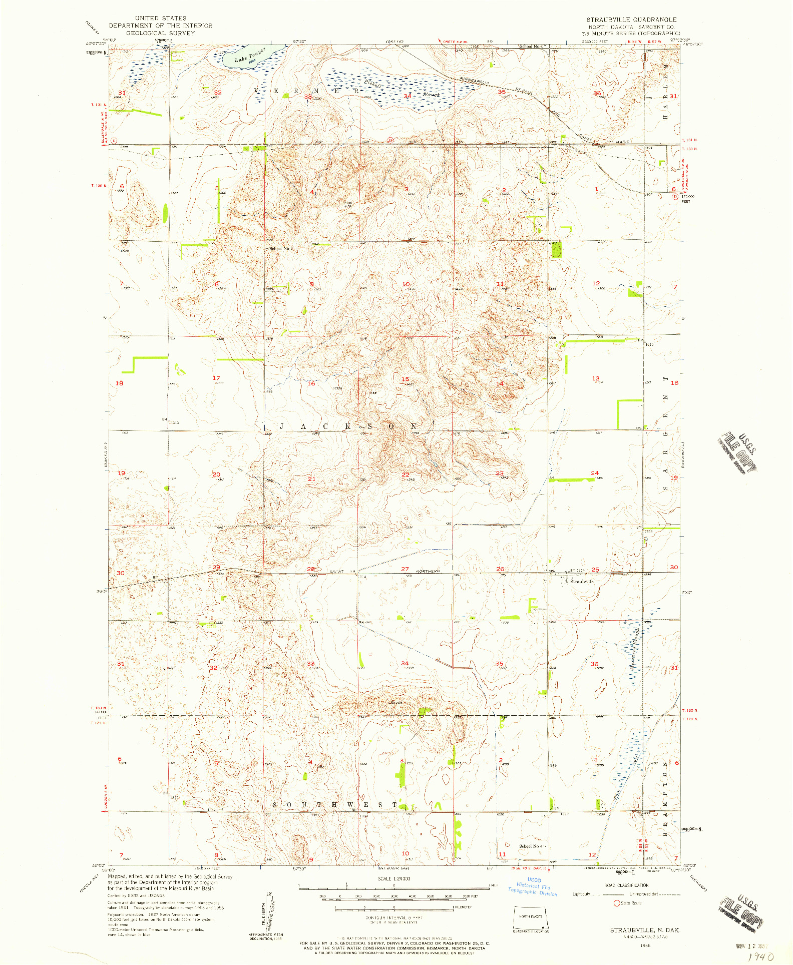 USGS 1:24000-SCALE QUADRANGLE FOR STRAUBVILLE, ND 1956