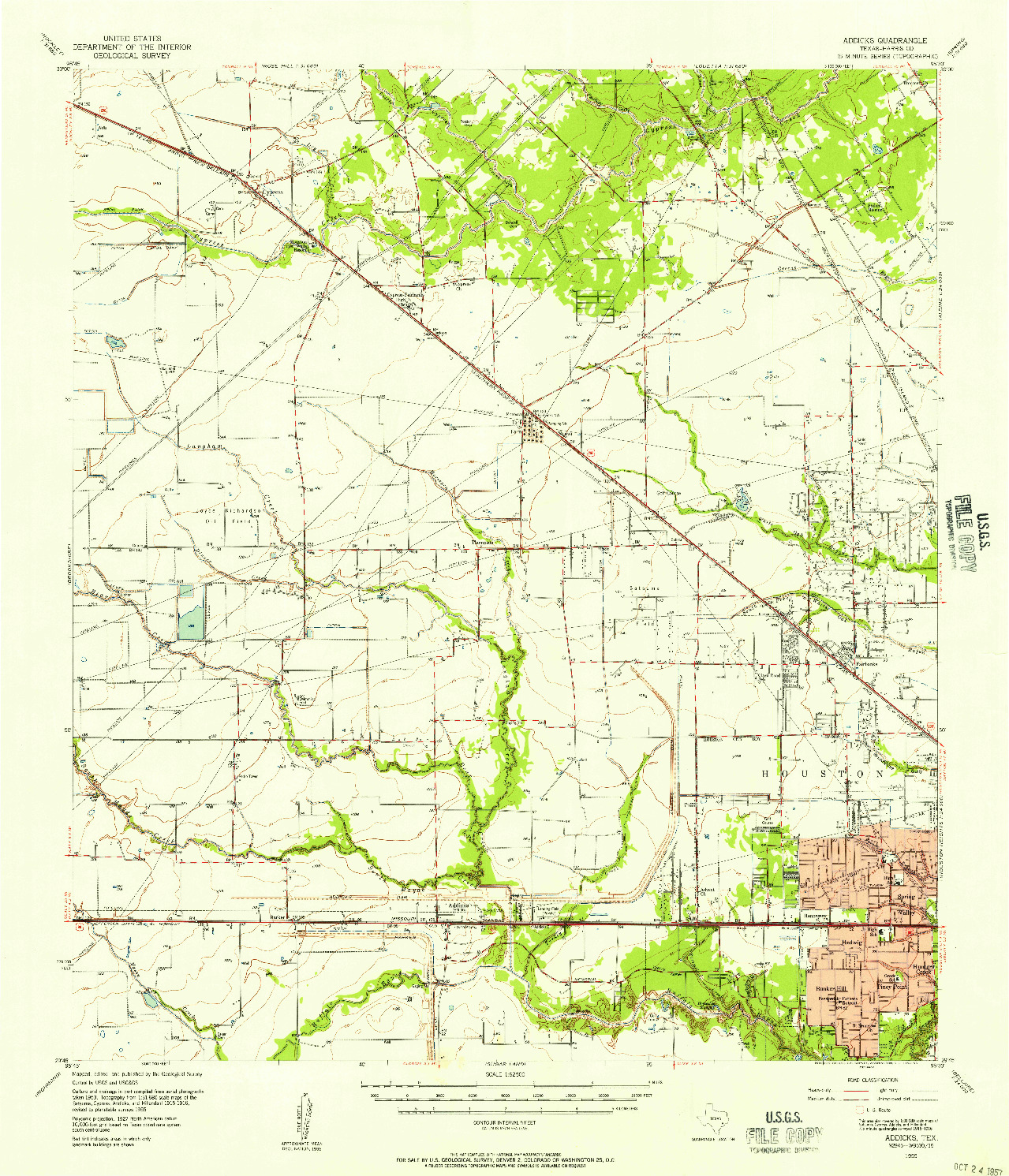 USGS 1:62500-SCALE QUADRANGLE FOR ADDICKS, TX 1955