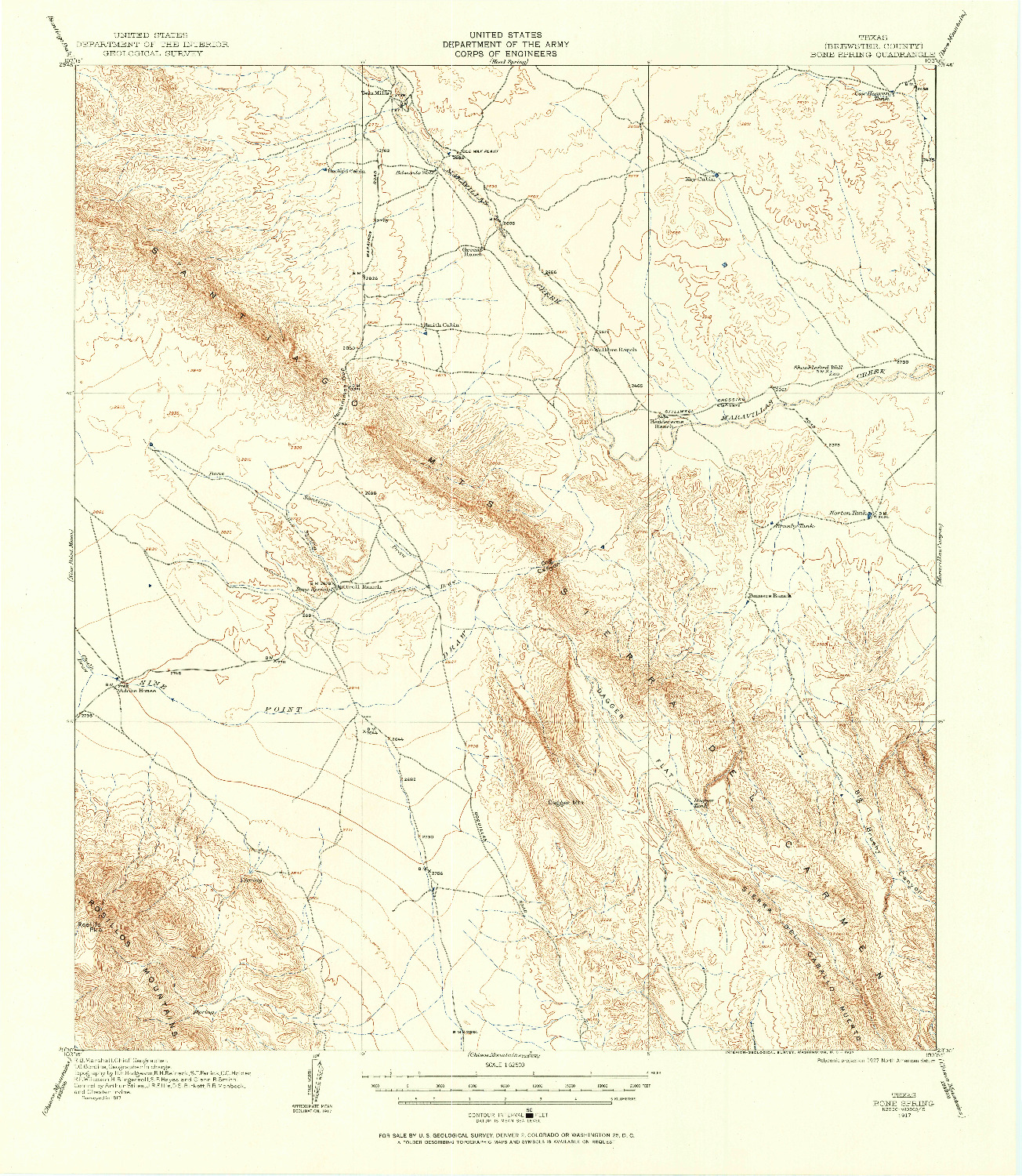 USGS 1:62500-SCALE QUADRANGLE FOR BONE SPRING, TX 1917