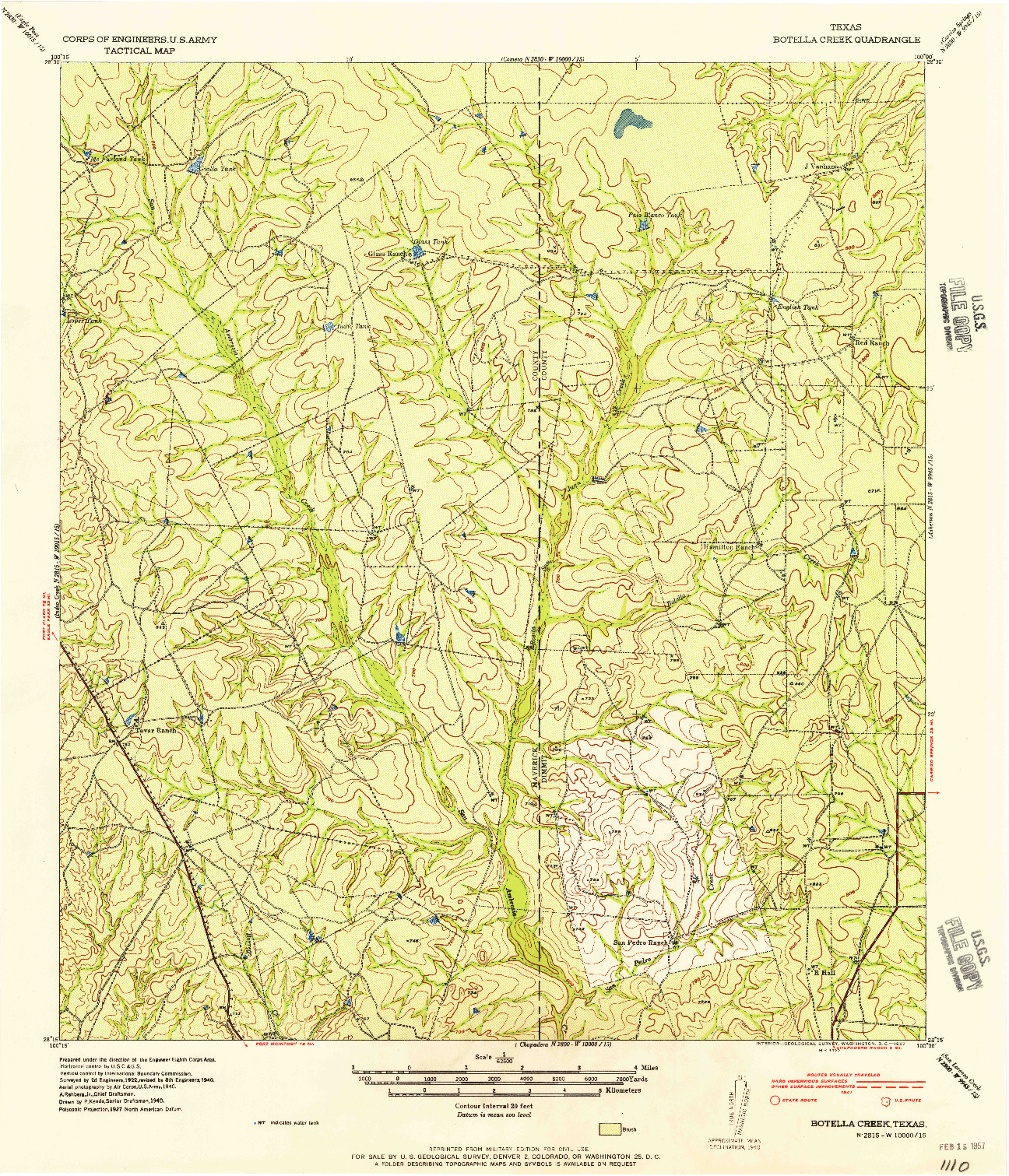 USGS 1:62500-SCALE QUADRANGLE FOR BOTELLA CREEK, TX 1957