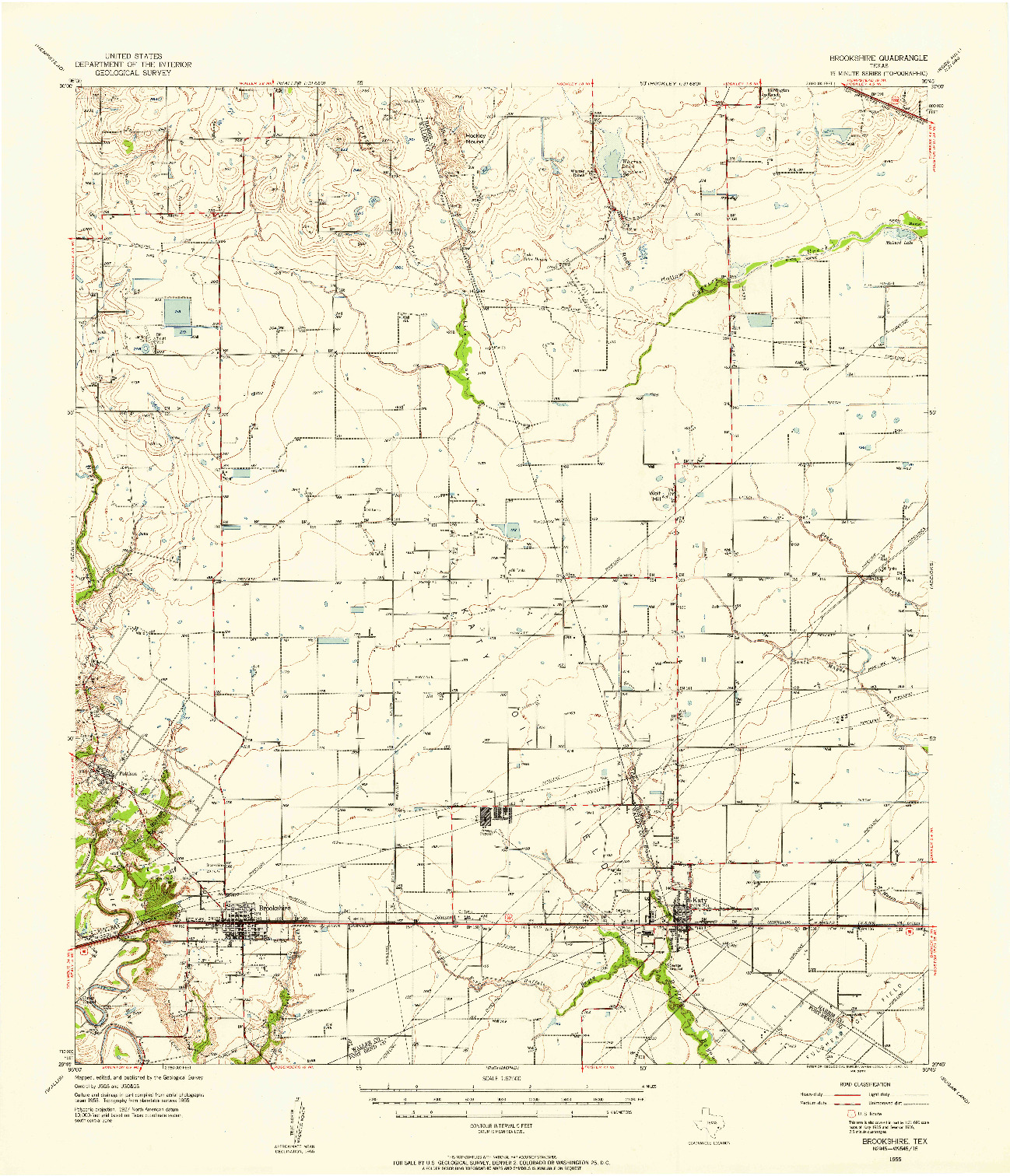 USGS 1:62500-SCALE QUADRANGLE FOR BROOKSHIRE, TX 1955
