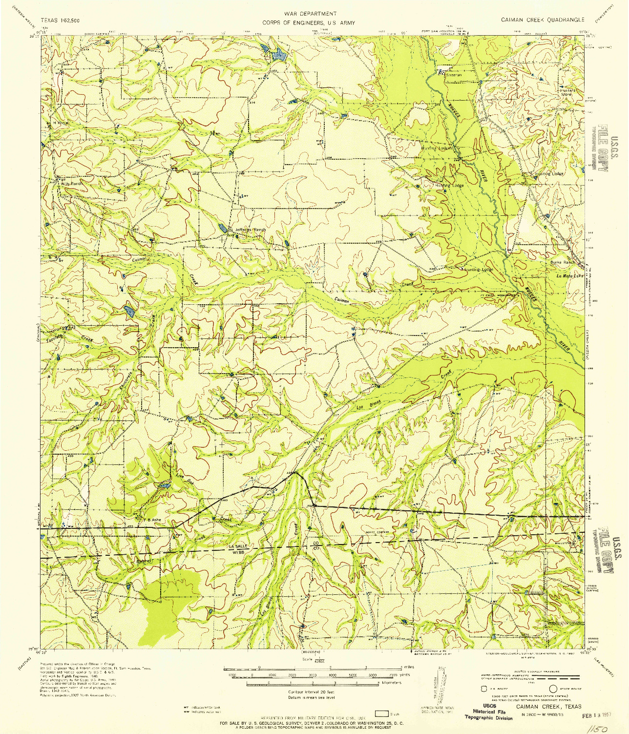 USGS 1:62500-SCALE QUADRANGLE FOR CAIMAN CREEK, TX 1957