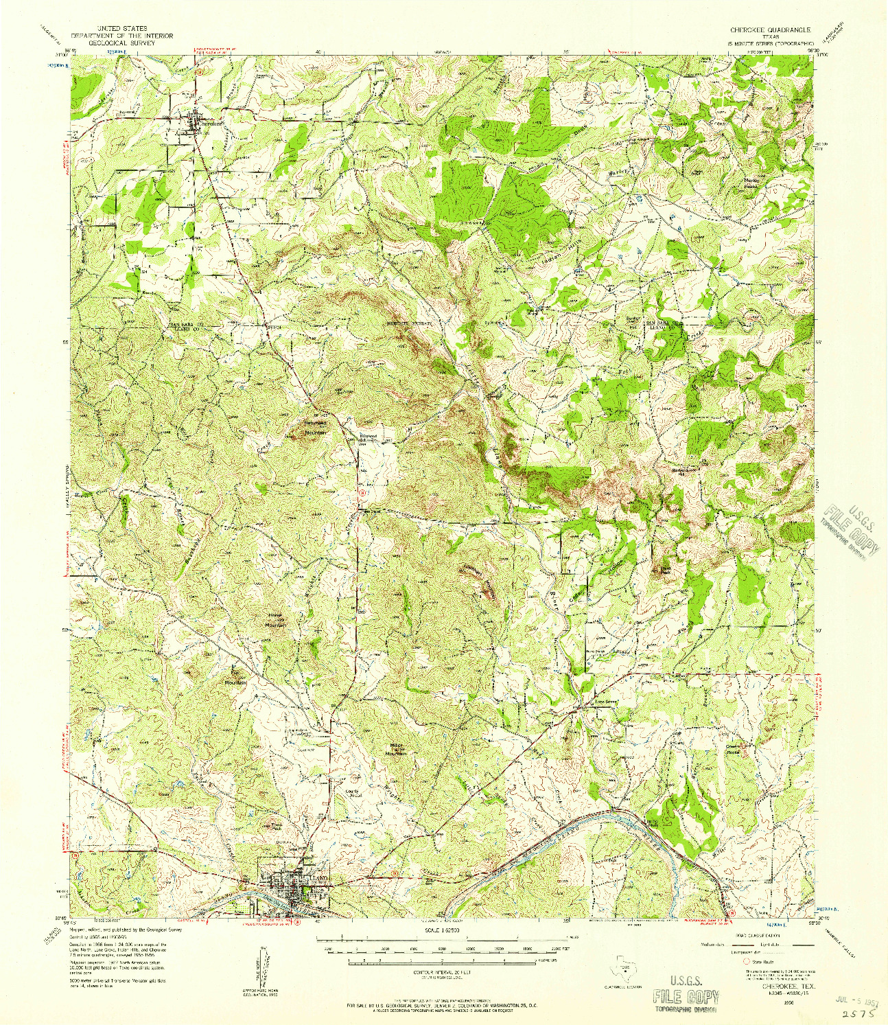 USGS 1:62500-SCALE QUADRANGLE FOR CHEROKEE, TX 1956