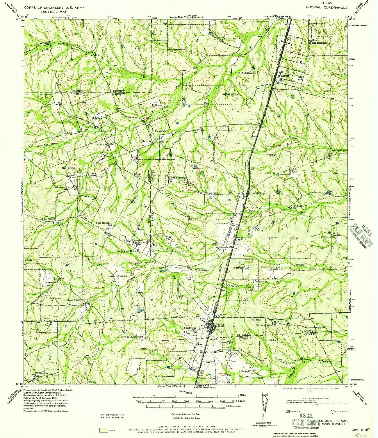 USGS 1:62500-SCALE QUADRANGLE FOR ENCINAL, TX 1957