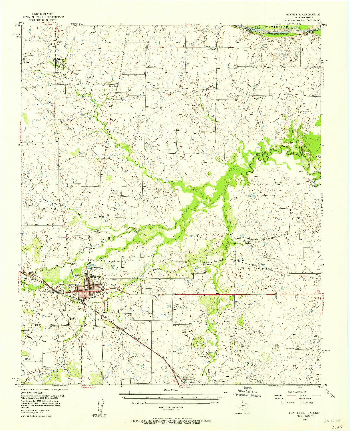 USGS 1:62500-SCALE QUADRANGLE FOR HENRIETTA, TX 1956