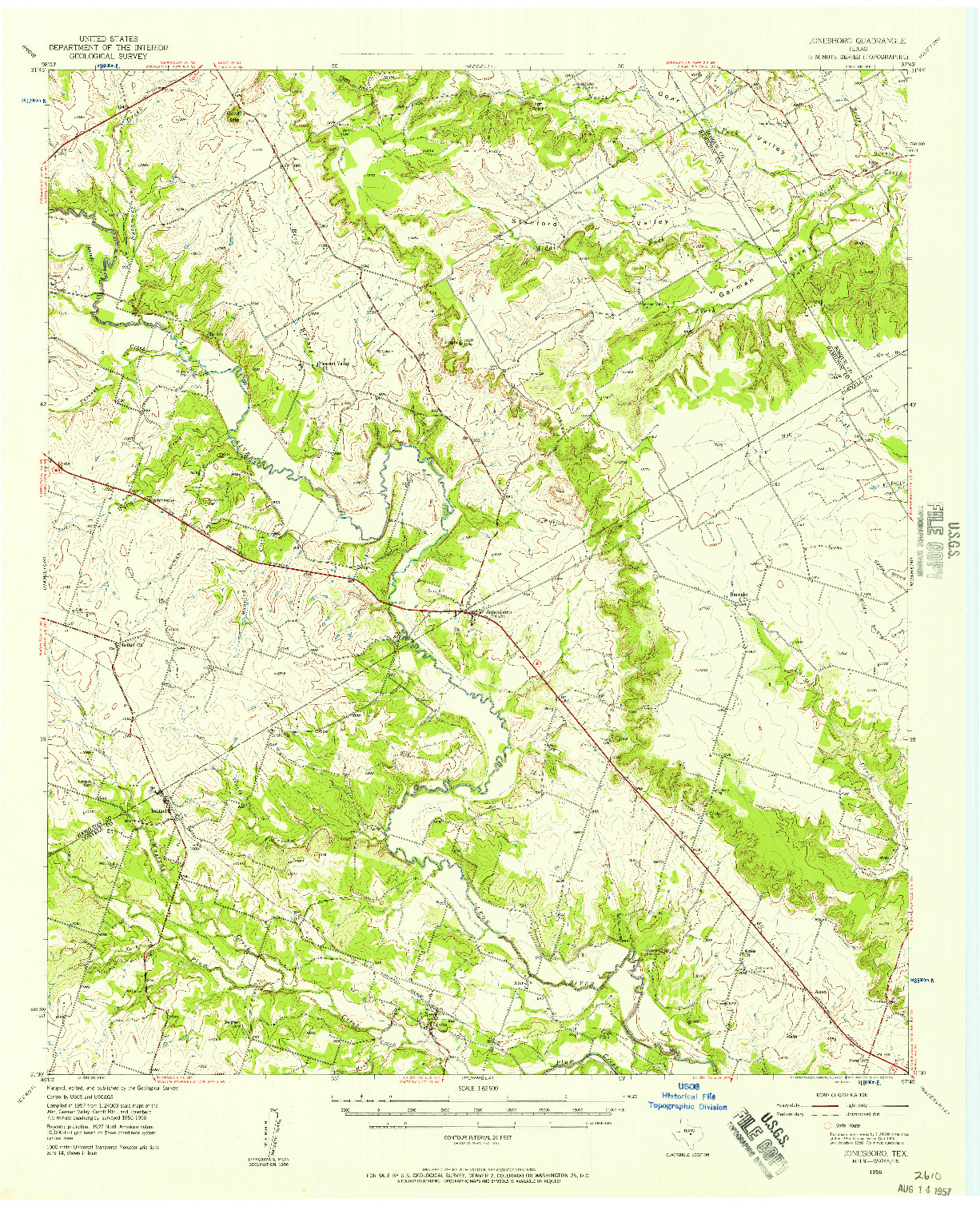 USGS 1:62500-SCALE QUADRANGLE FOR JONESBORO, TX 1956