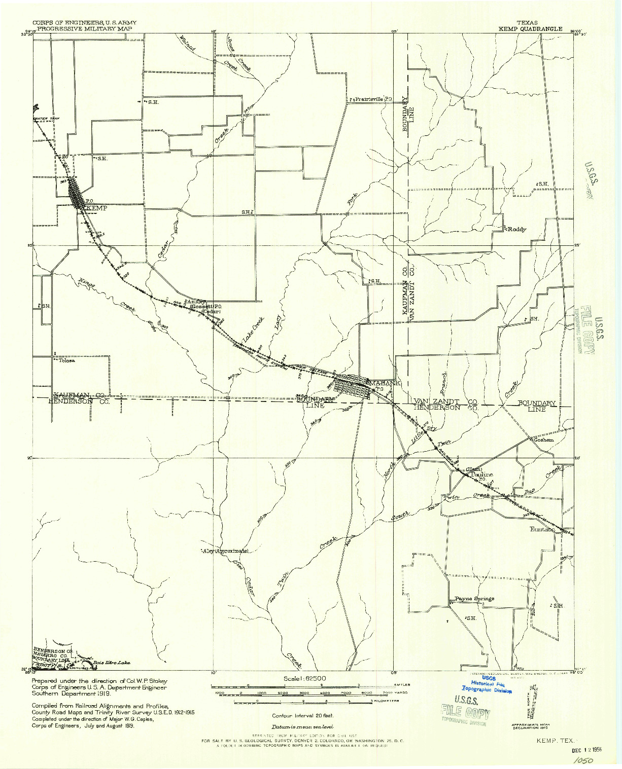 USGS 1:62500-SCALE QUADRANGLE FOR KEMP, TX 1957