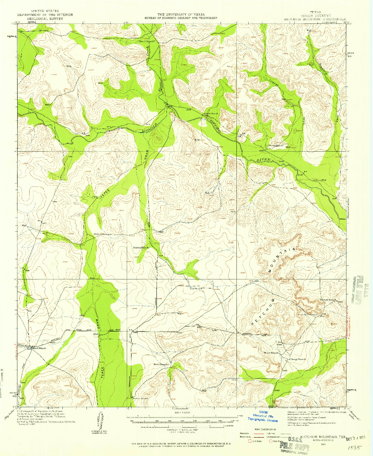 USGS 1:62500-SCALE QUADRANGLE FOR KETCHUM MOUNTAIN, TX 1921