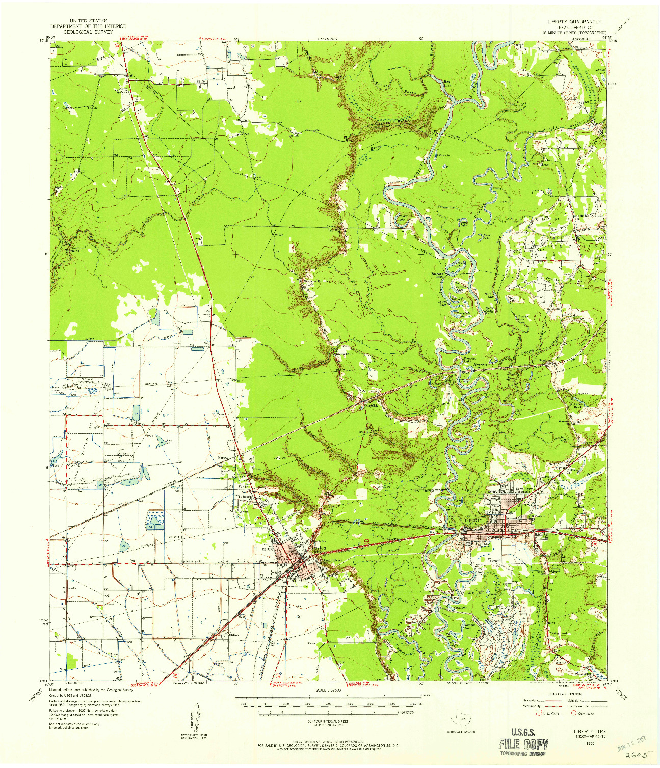 USGS 1:62500-SCALE QUADRANGLE FOR LIBERTY, TX 1955