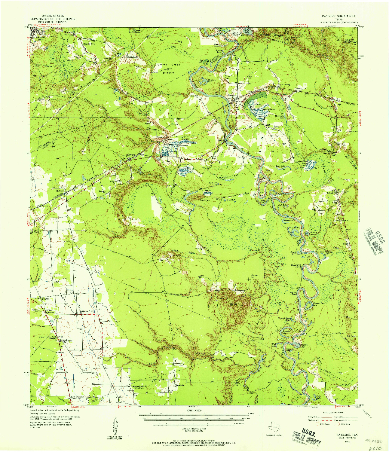 USGS 1:62500-SCALE QUADRANGLE FOR RAYBURN, TX 1955