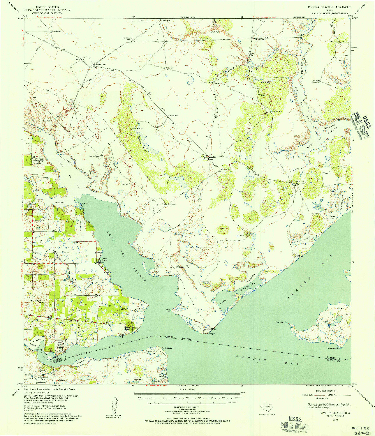 USGS 1:62500-SCALE QUADRANGLE FOR RIVIERA BEACH, TX 1952