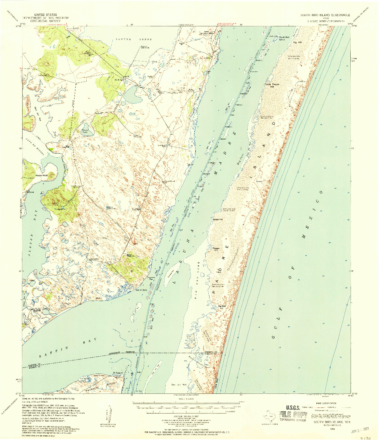 USGS 1:62500-SCALE QUADRANGLE FOR SOUTH BIRD ISLAND, TX 1951