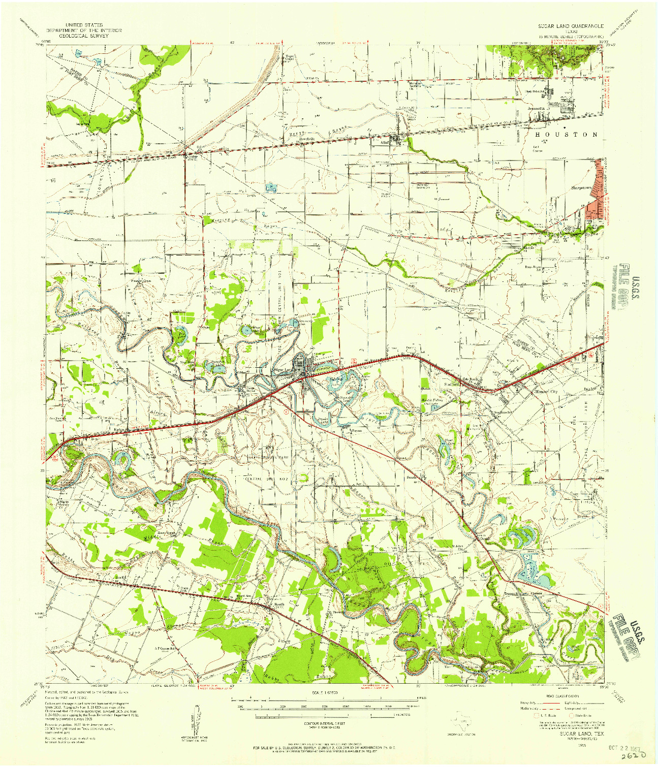 USGS 1:62500-SCALE QUADRANGLE FOR SUGAR LAND, TX 1955