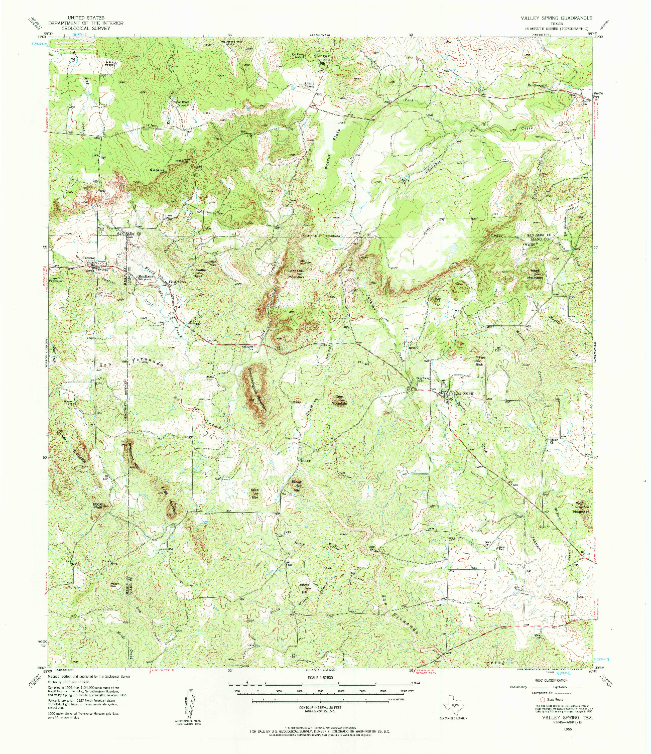USGS 1:62500-SCALE QUADRANGLE FOR VALLEY SPRING, TX 1955