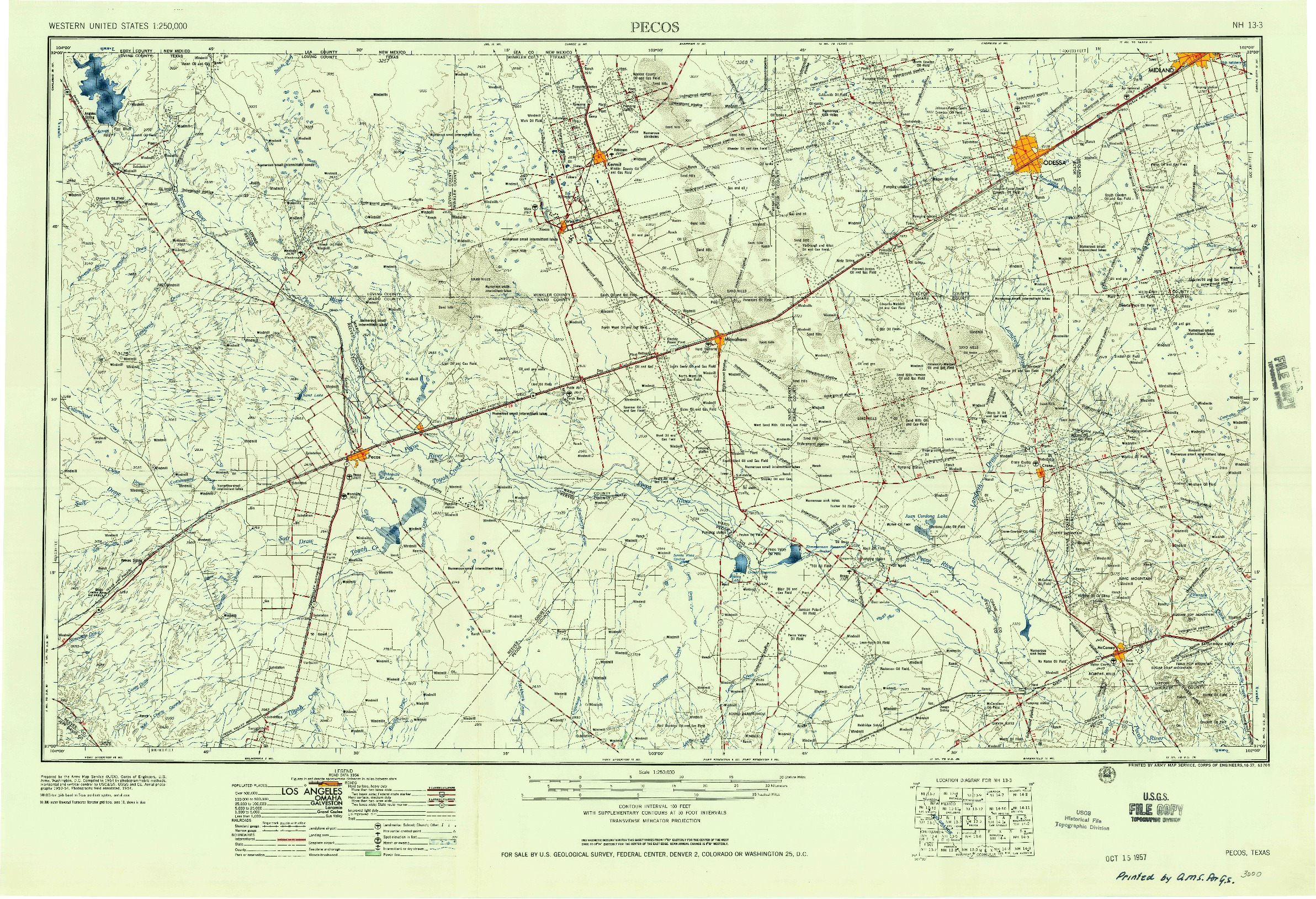USGS 1:250000-SCALE QUADRANGLE FOR PECOS, TX 1957