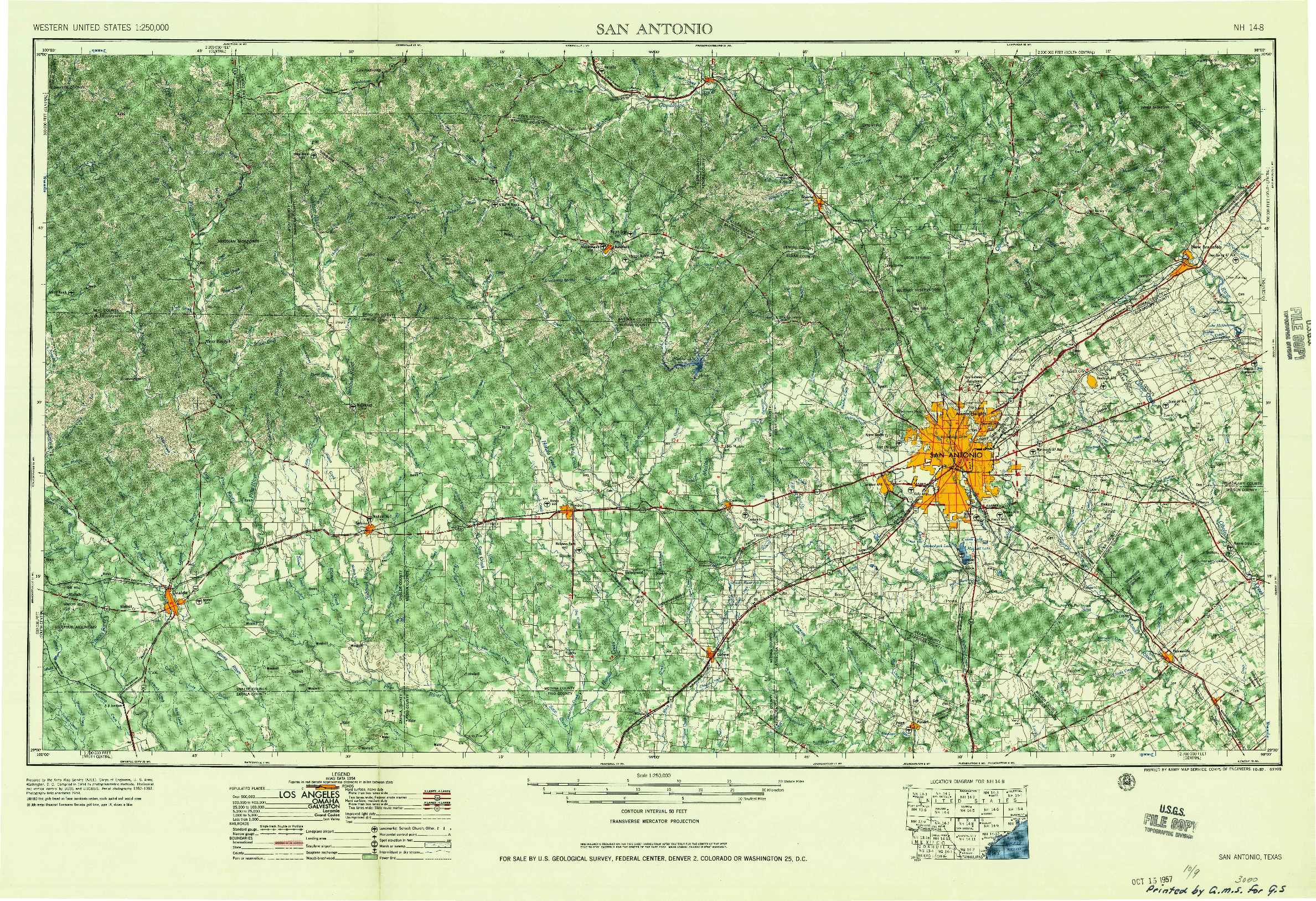 USGS 1:250000-SCALE QUADRANGLE FOR SAN ANTONIO, TX 1957