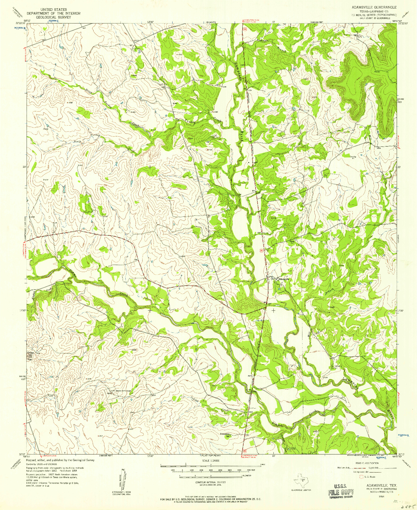 USGS 1:24000-SCALE QUADRANGLE FOR ADAMSVILLE, TX 1954