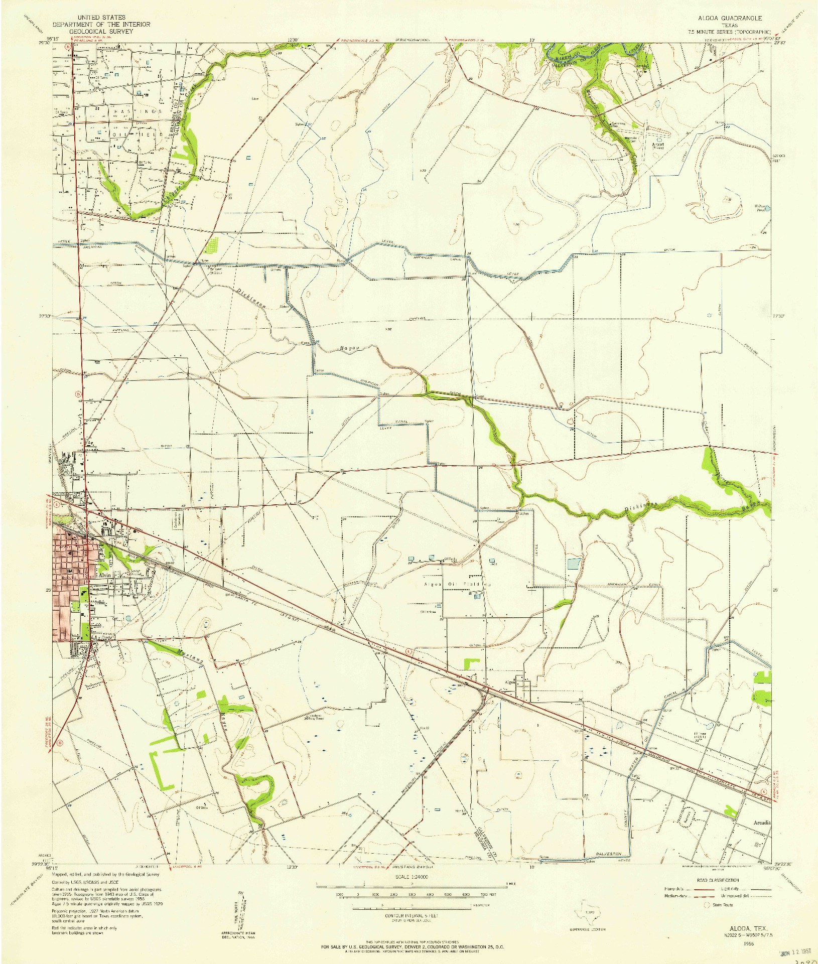 USGS 1:24000-SCALE QUADRANGLE FOR ALGOA, TX 1956