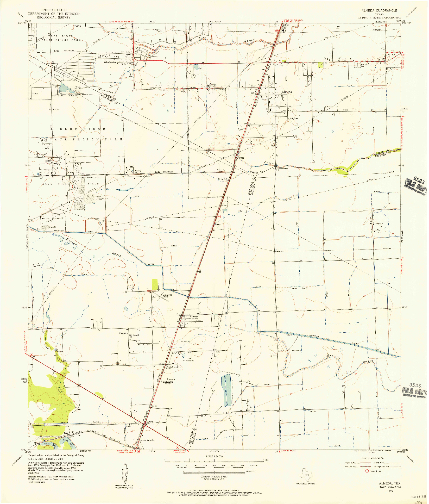 USGS 1:24000-SCALE QUADRANGLE FOR ALMEDA, TX 1955