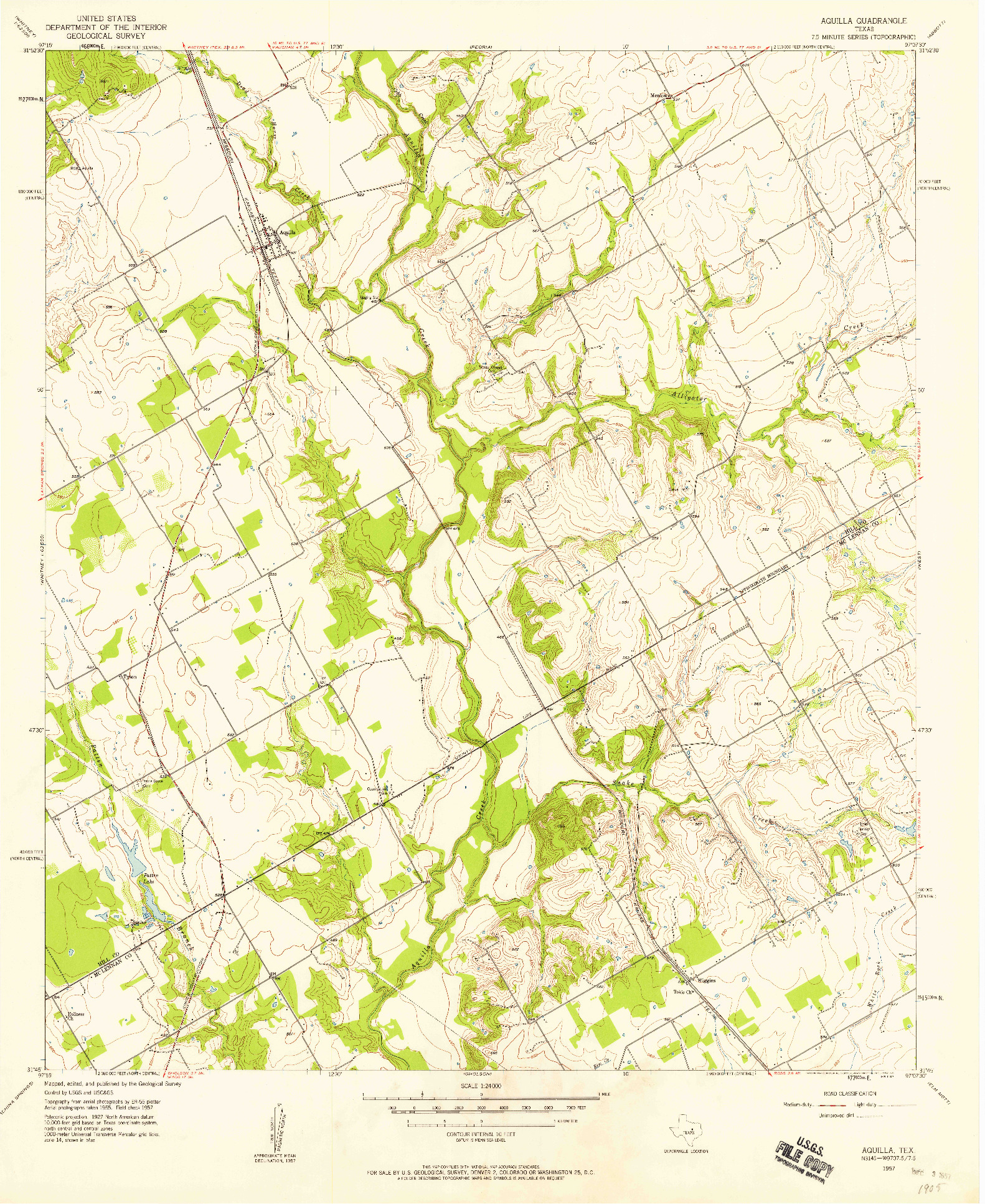 USGS 1:24000-SCALE QUADRANGLE FOR AQUILLA, TX 1957