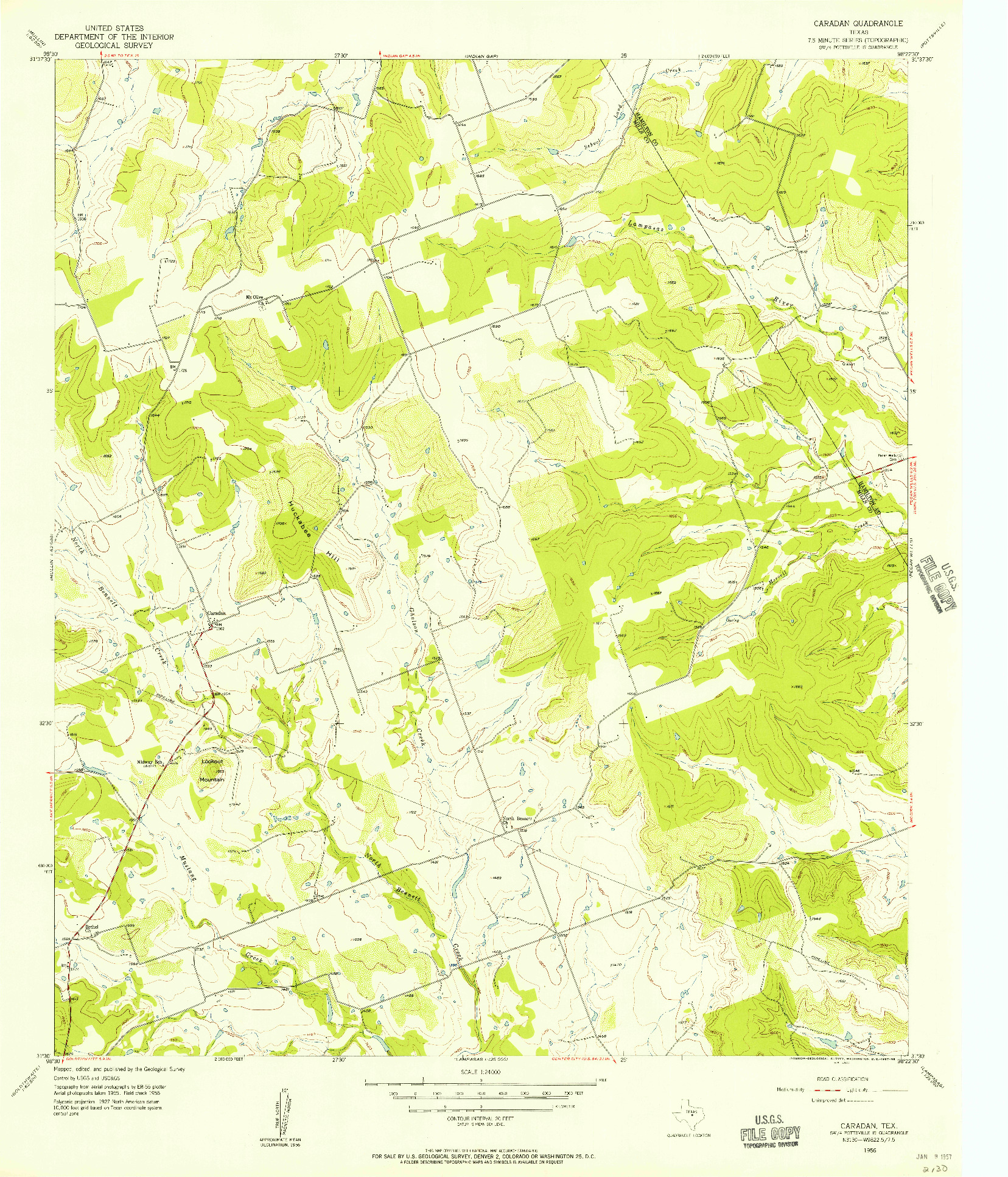 USGS 1:24000-SCALE QUADRANGLE FOR CARADAN, TX 1956