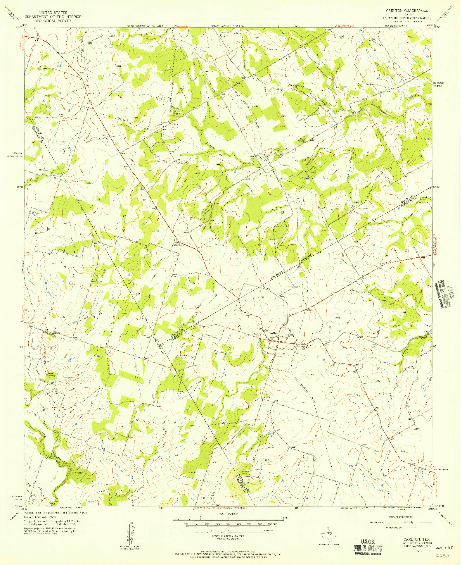 USGS 1:24000-SCALE QUADRANGLE FOR CARLTON, TX 1956