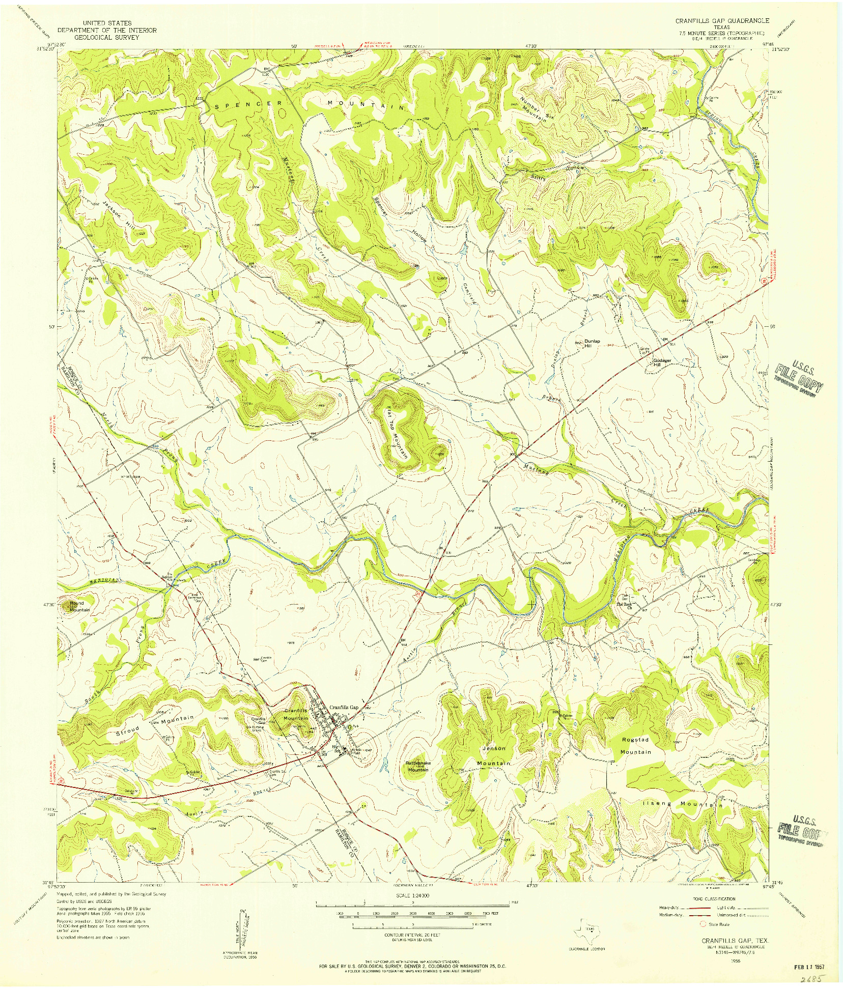 USGS 1:24000-SCALE QUADRANGLE FOR CRANFILLS GAP, TX 1956