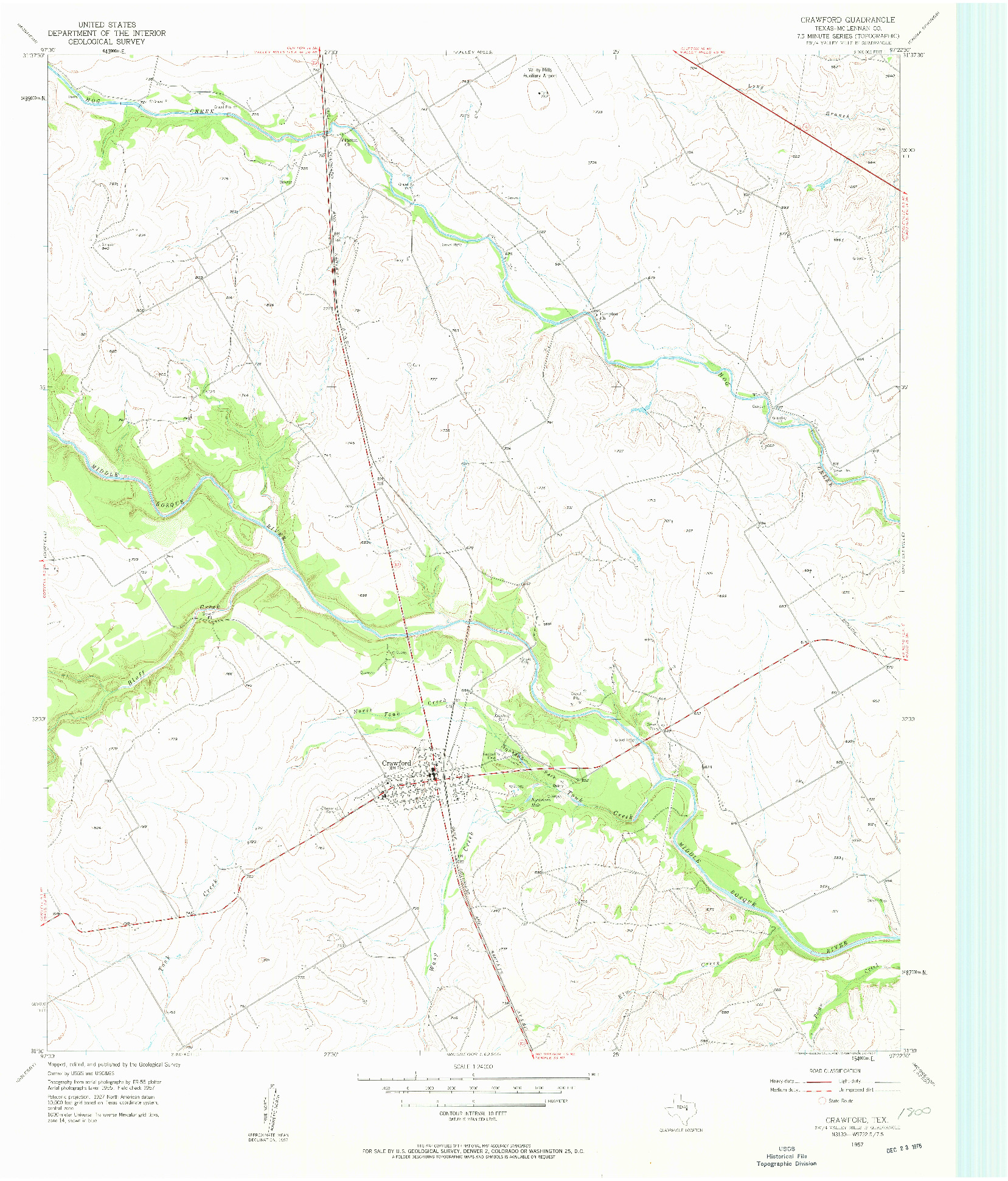 USGS 1:24000-SCALE QUADRANGLE FOR CRAWFORD, TX 1957