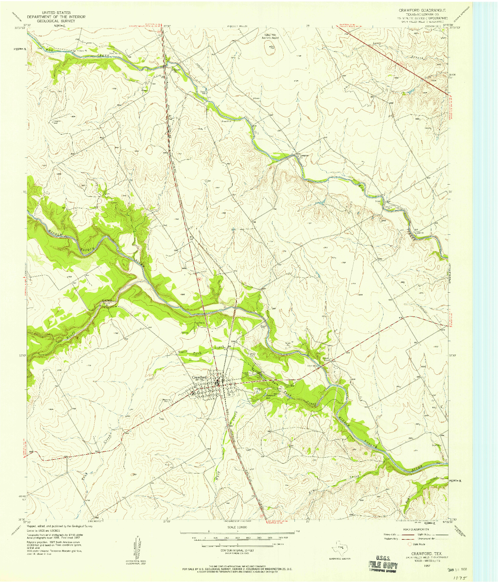 USGS 1:24000-SCALE QUADRANGLE FOR CRAWFORD, TX 1957