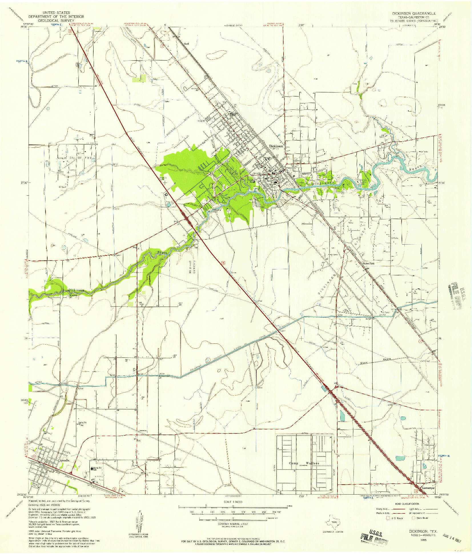 USGS 1:24000-SCALE QUADRANGLE FOR DICKINSON, TX 1955