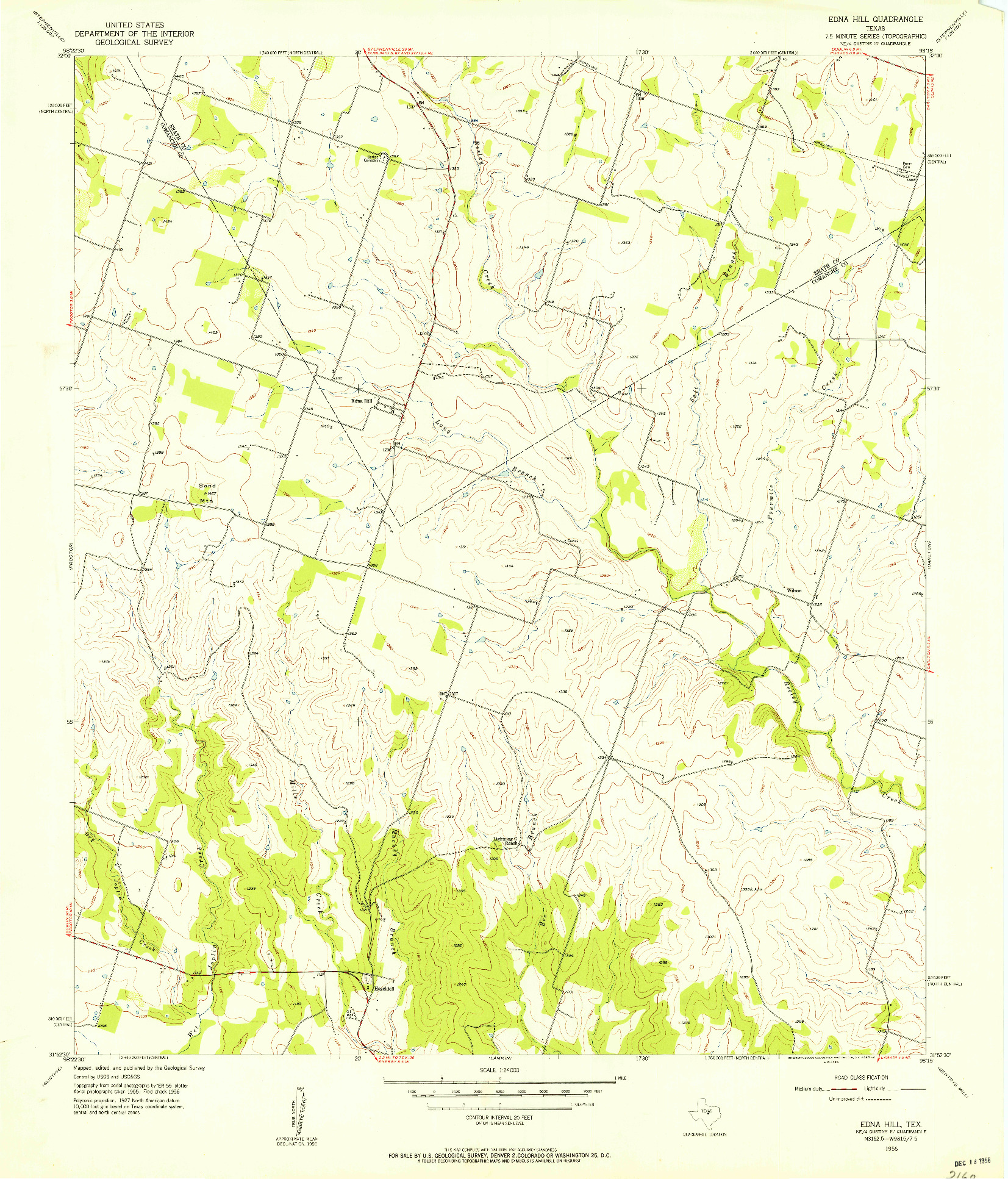 USGS 1:24000-SCALE QUADRANGLE FOR EDNA HILL, TX 1956