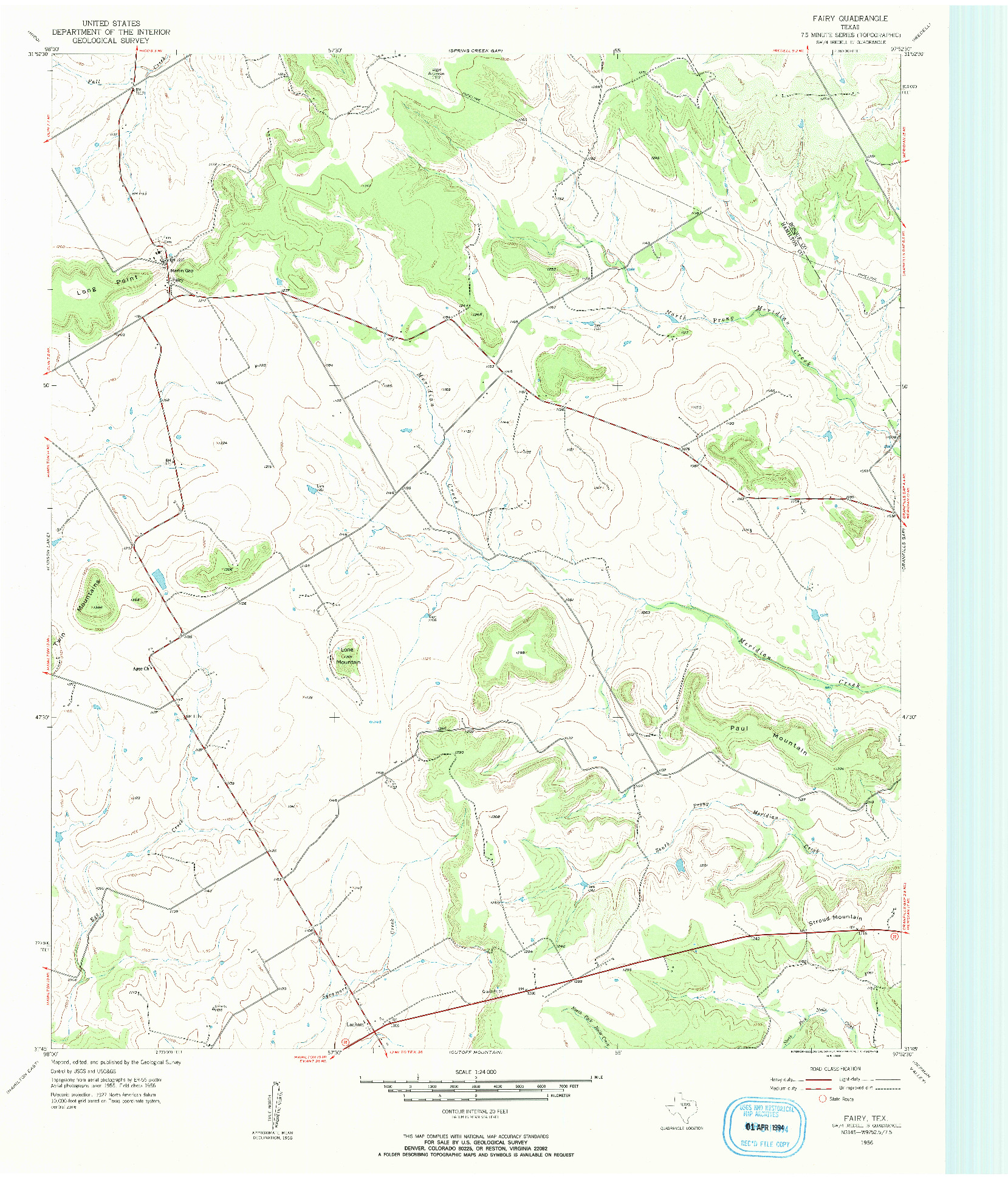 USGS 1:24000-SCALE QUADRANGLE FOR FAIRY, TX 1956