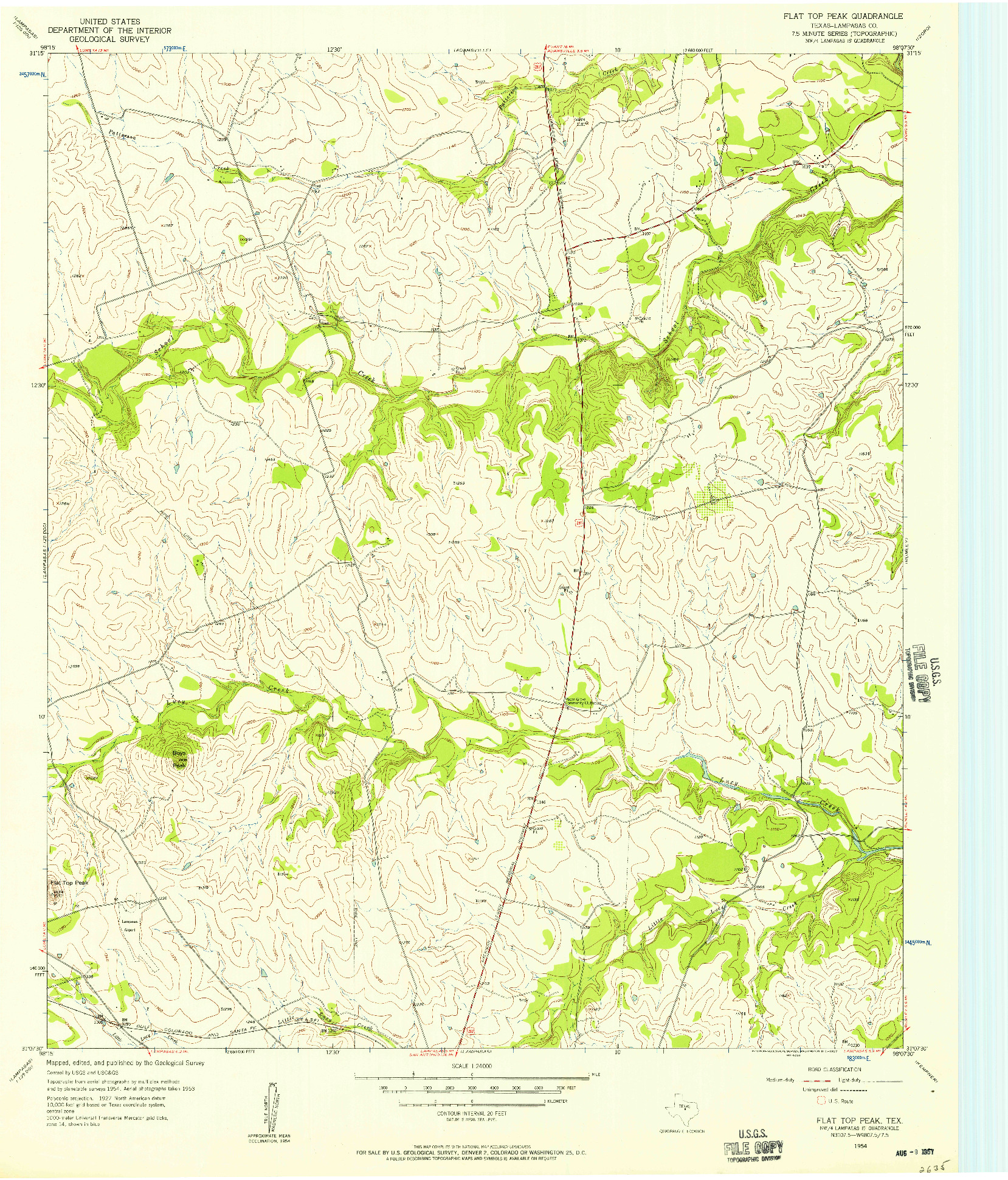 USGS 1:24000-SCALE QUADRANGLE FOR FLAT TOP PEAK, TX 1954
