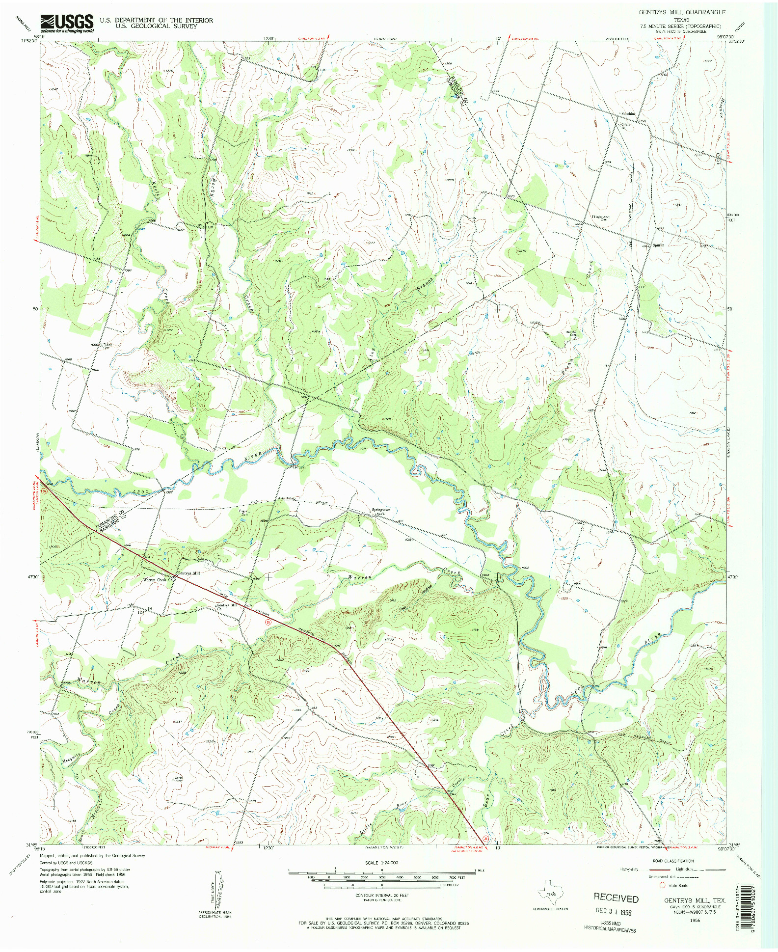 USGS 1:24000-SCALE QUADRANGLE FOR GENTRYS MILL, TX 1956