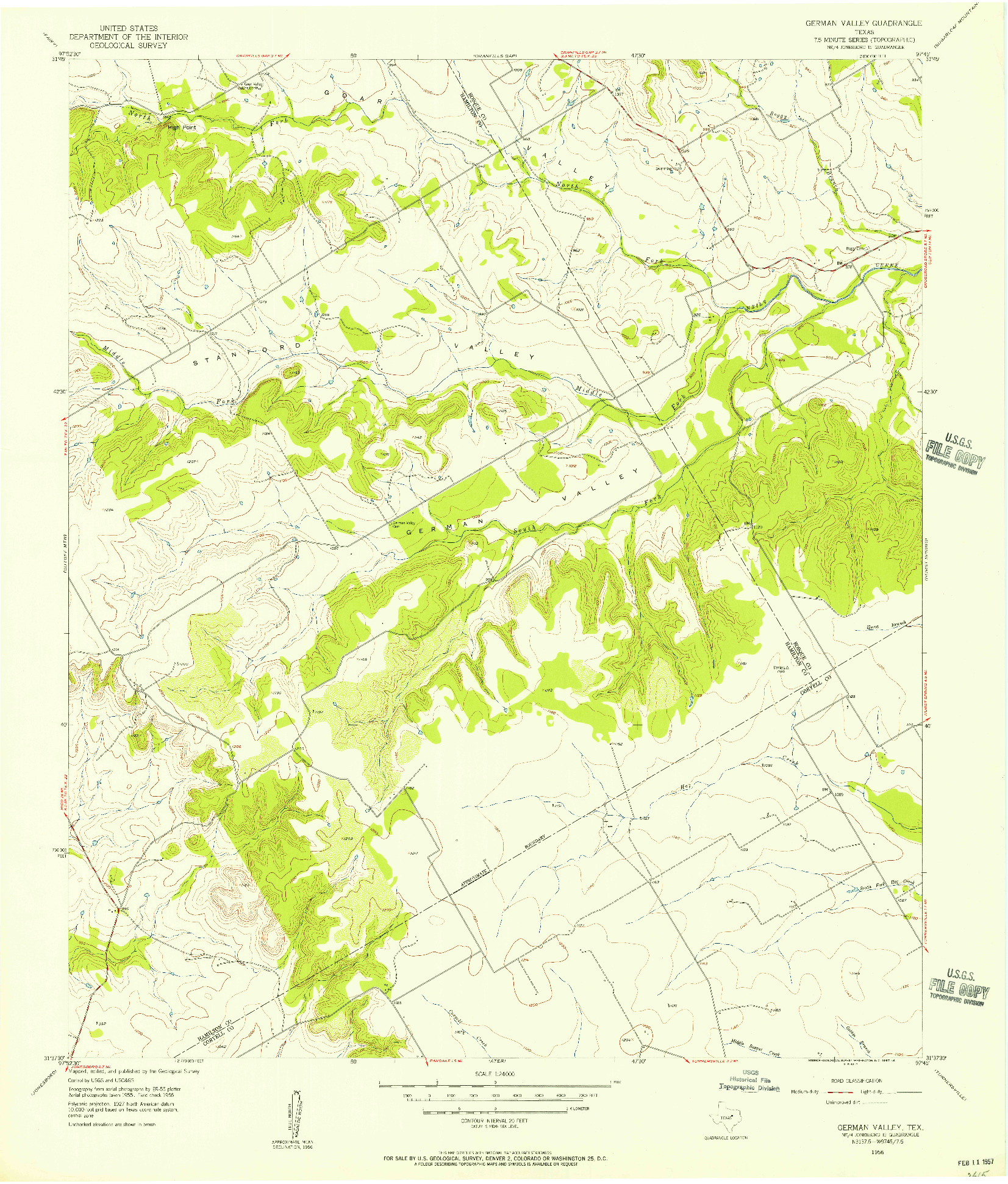 USGS 1:24000-SCALE QUADRANGLE FOR GERMAN VALLEY, TX 1956