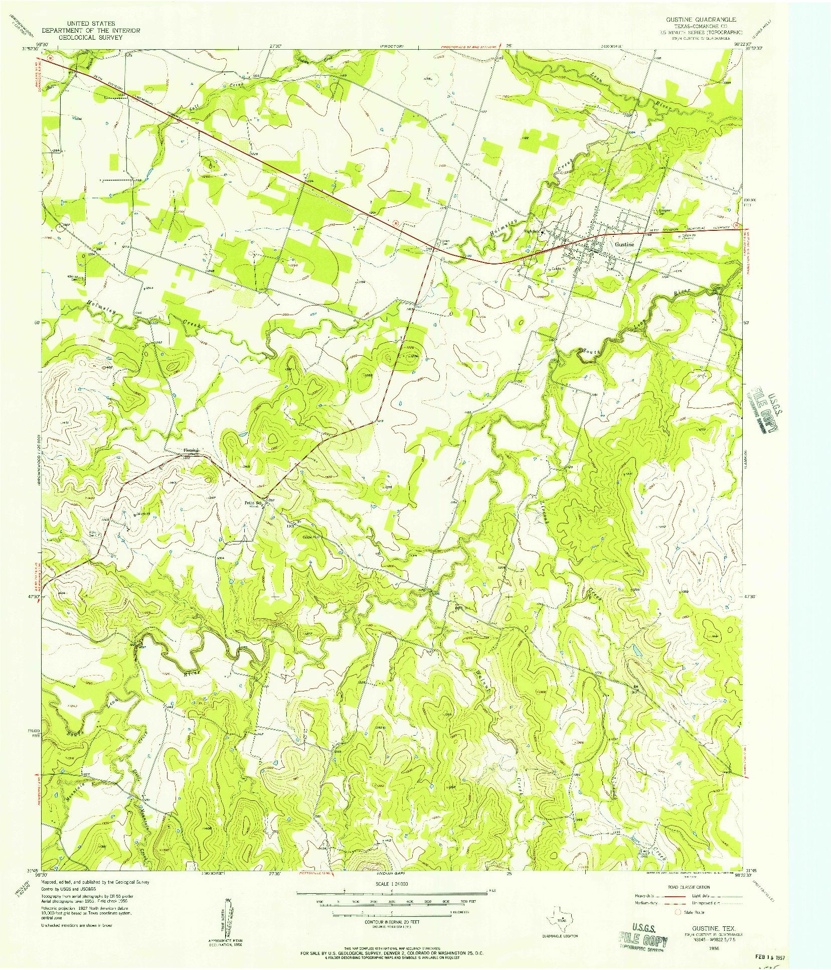 USGS 1:24000-SCALE QUADRANGLE FOR GUSTINE, TX 1956