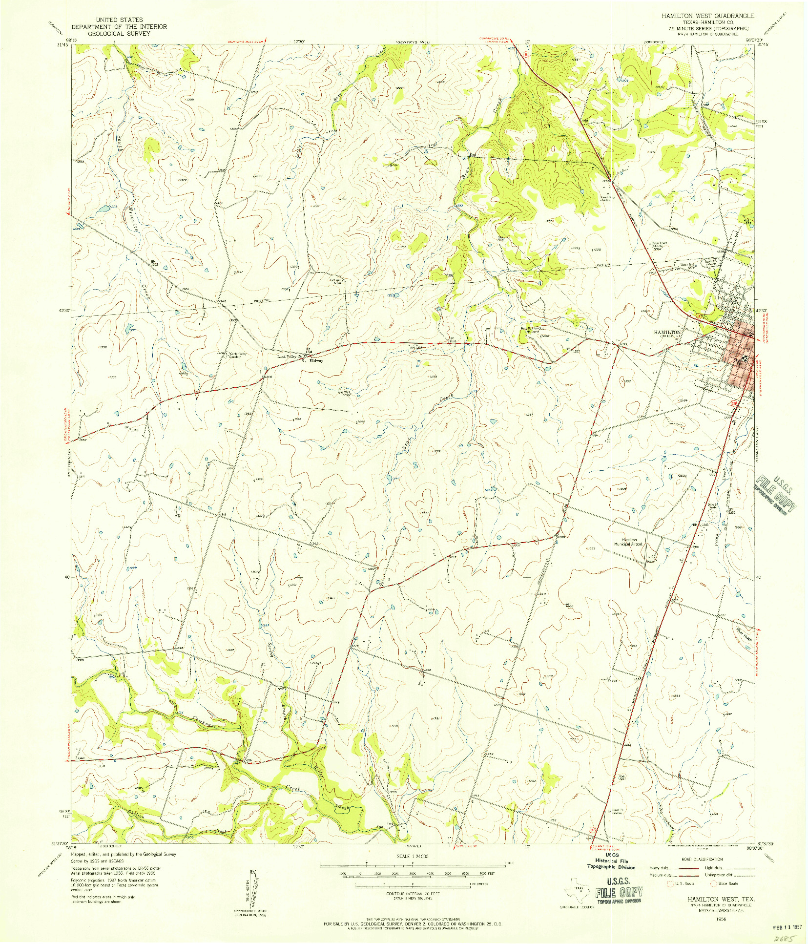 USGS 1:24000-SCALE QUADRANGLE FOR HAMILTON WEST, TX 1956