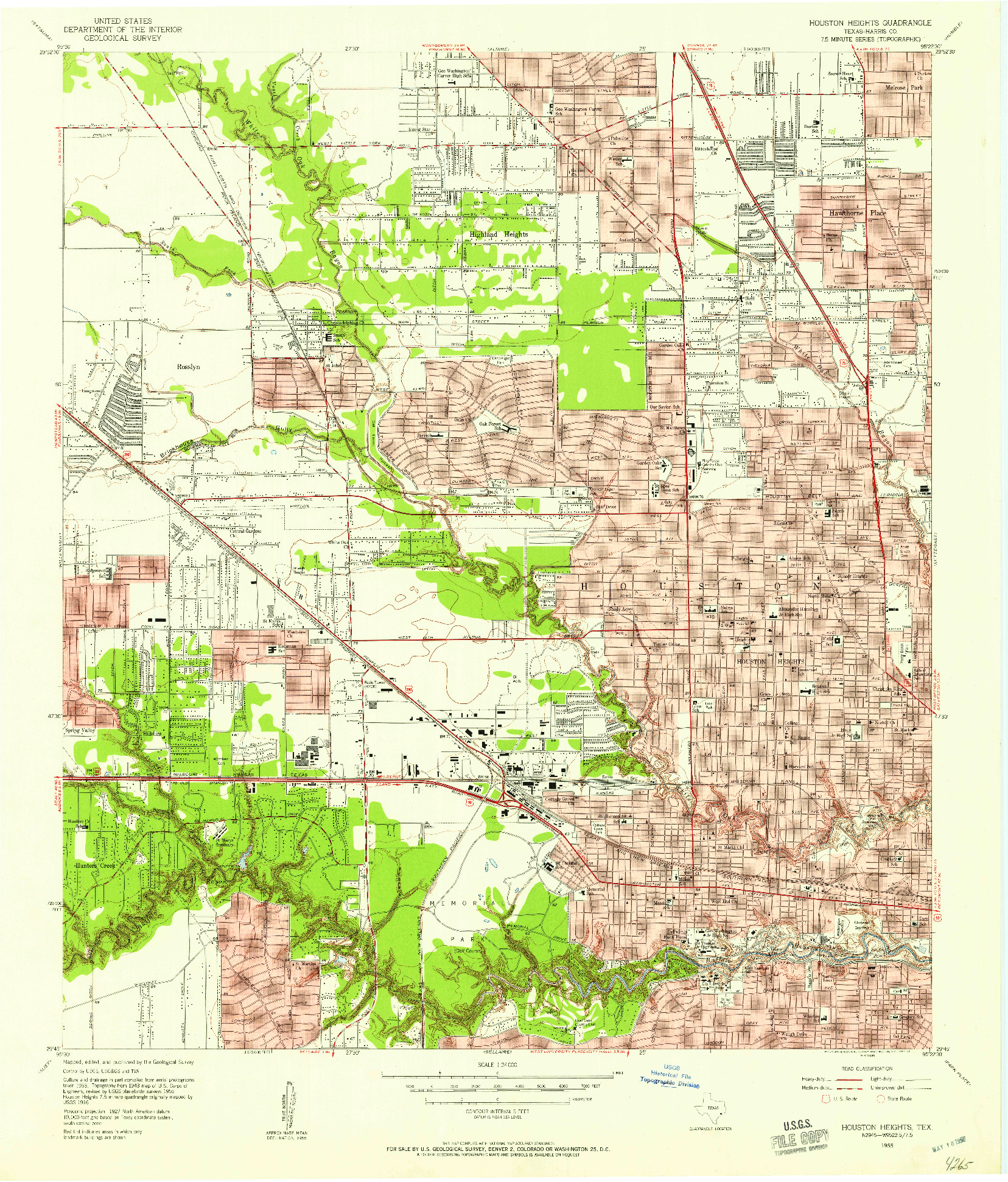 USGS 1:24000-SCALE QUADRANGLE FOR HOUSTON HEIGHTS, TX 1955