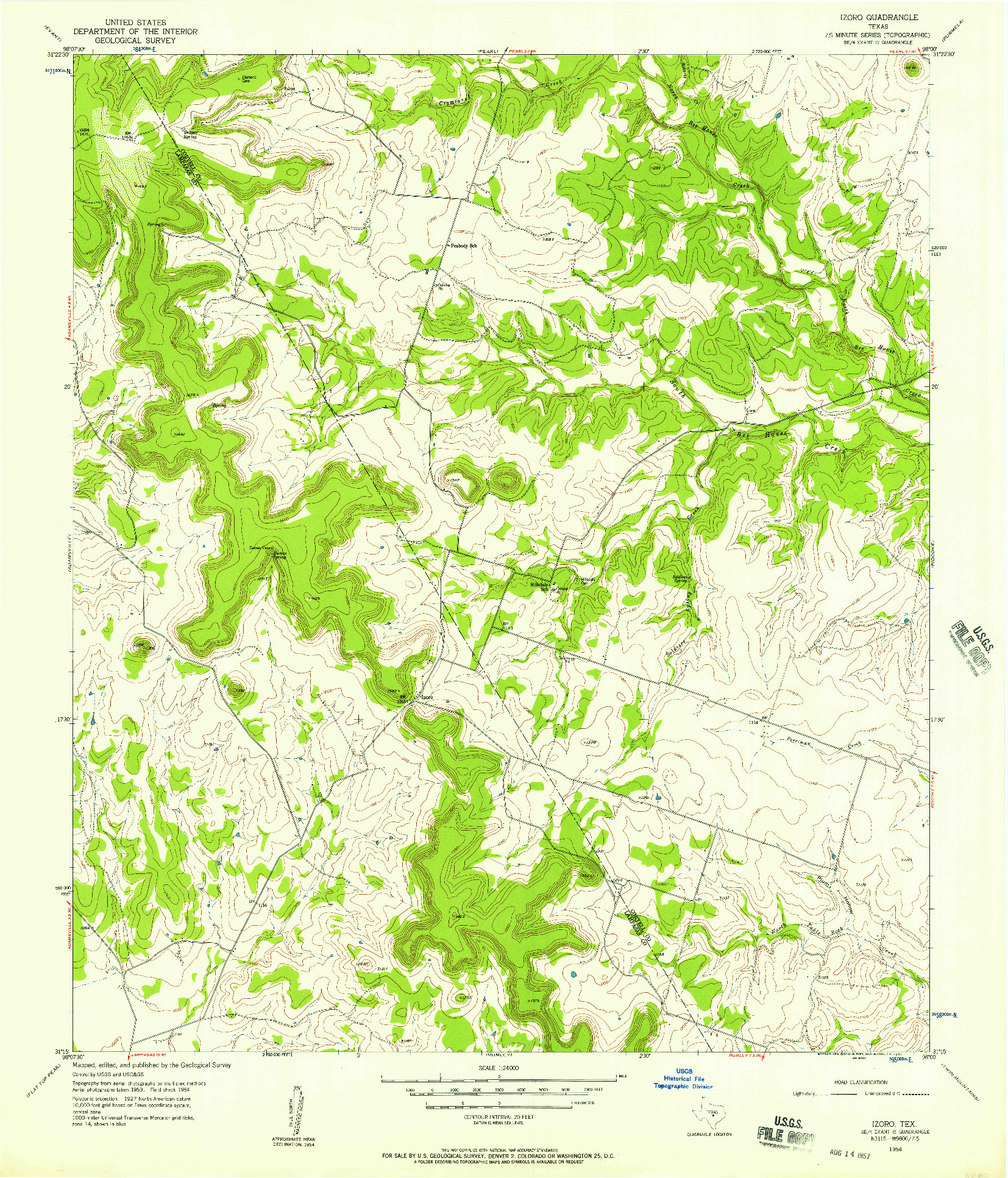 USGS 1:24000-SCALE QUADRANGLE FOR IZORO, TX 1954