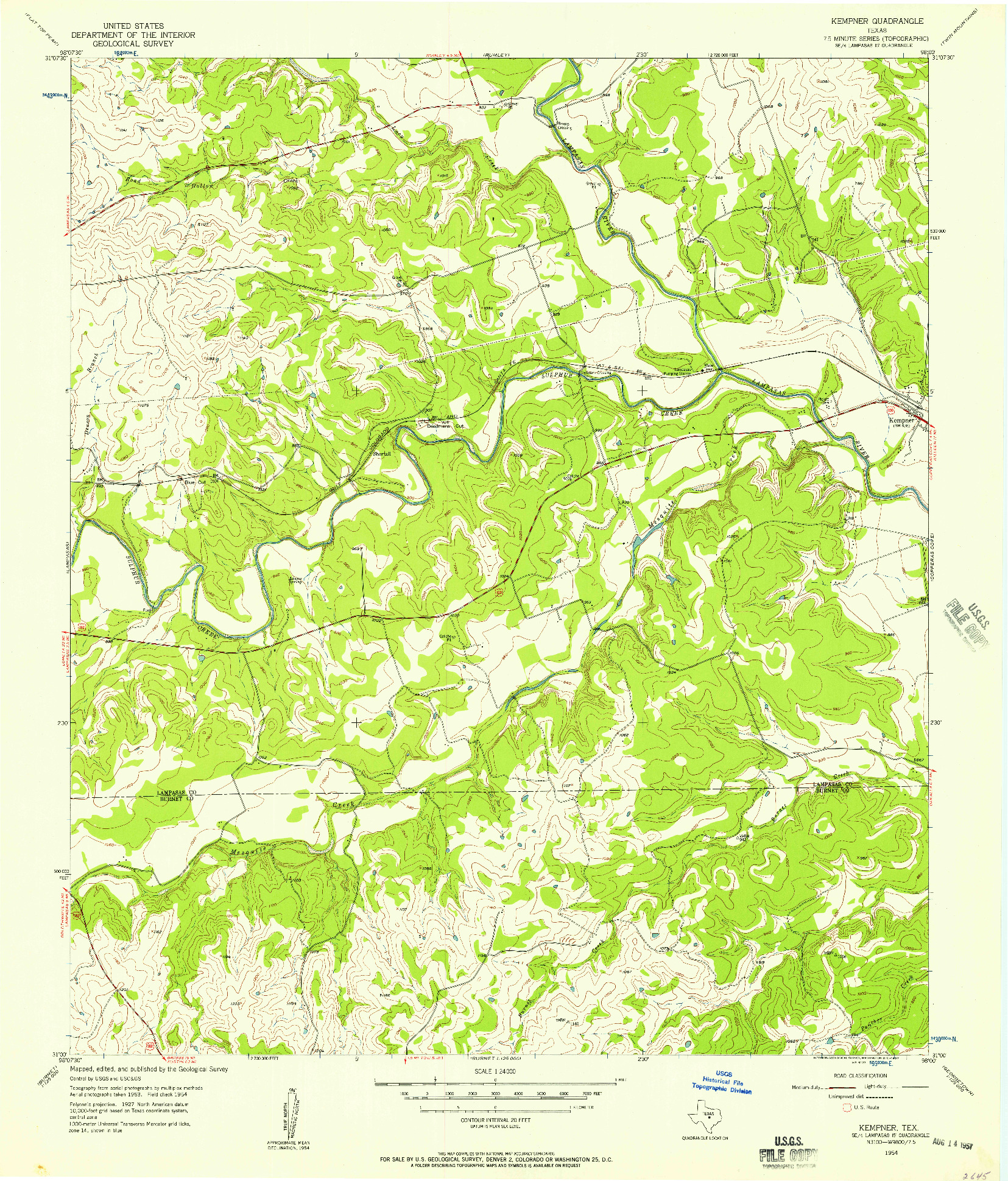 USGS 1:24000-SCALE QUADRANGLE FOR KEMPNER, TX 1954